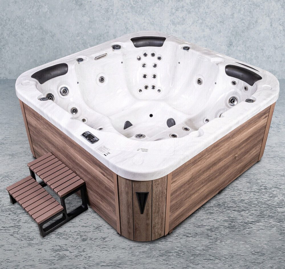 DEKO VERTRIEB BAYERN Whirlpool XXL Luxus SPA LED Whirlpool SET 215x215 Farblicht Outdoor+Indoor Pool