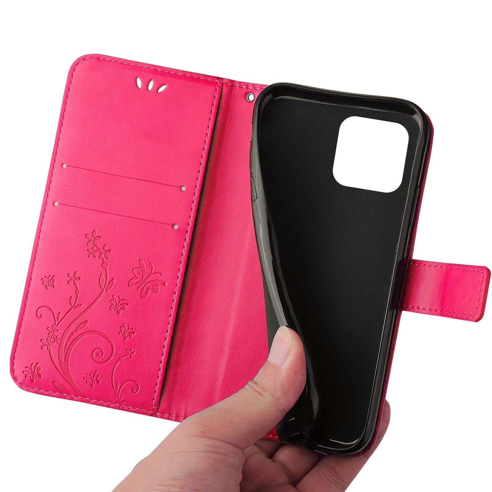 Tec-Expert Handyhülle Cover Tasche Hülle für Apple iPhone 14 6,1 Zoll, Klapphülle Case mit Kartenfach Fliphülle aufstellbar, Motiv Blumen