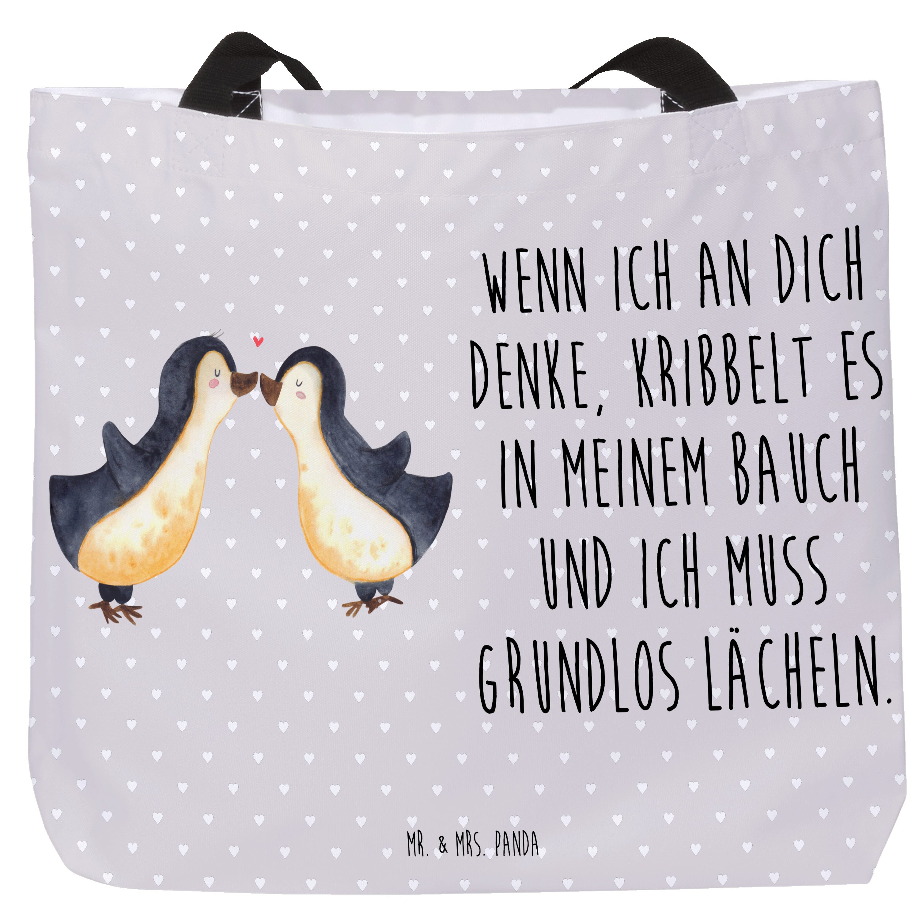 Shopper Pinguine Kuss, Tote Bag, Grau Pastell, Valentinstag, Bag, Einkaufstas