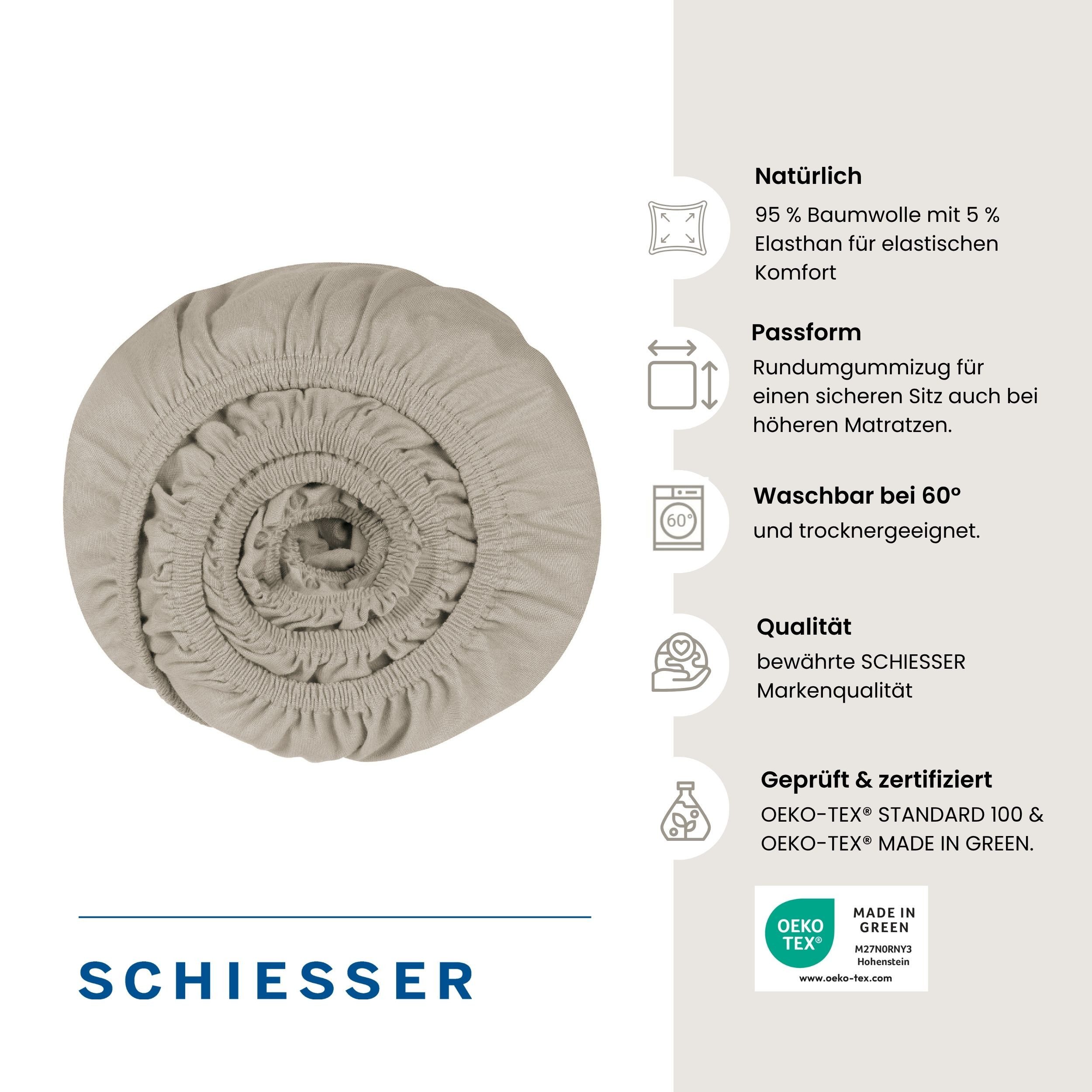 Schiesser Spannbettlaken Flexi aus 95% Baumwolle und 5% Elastahan in Premium-Qualität, Jersey-Elasthan, Gummizug: rundum, (1 Stück), für hohe Matratzen und Boxs – Bild 2 von 5