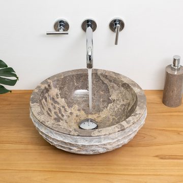 wohnfreuden Aufsatzwaschbecken Marmor Waschbecken BASCOM ROWFISH 40 cm grau rund (Kein Set), 8_40341