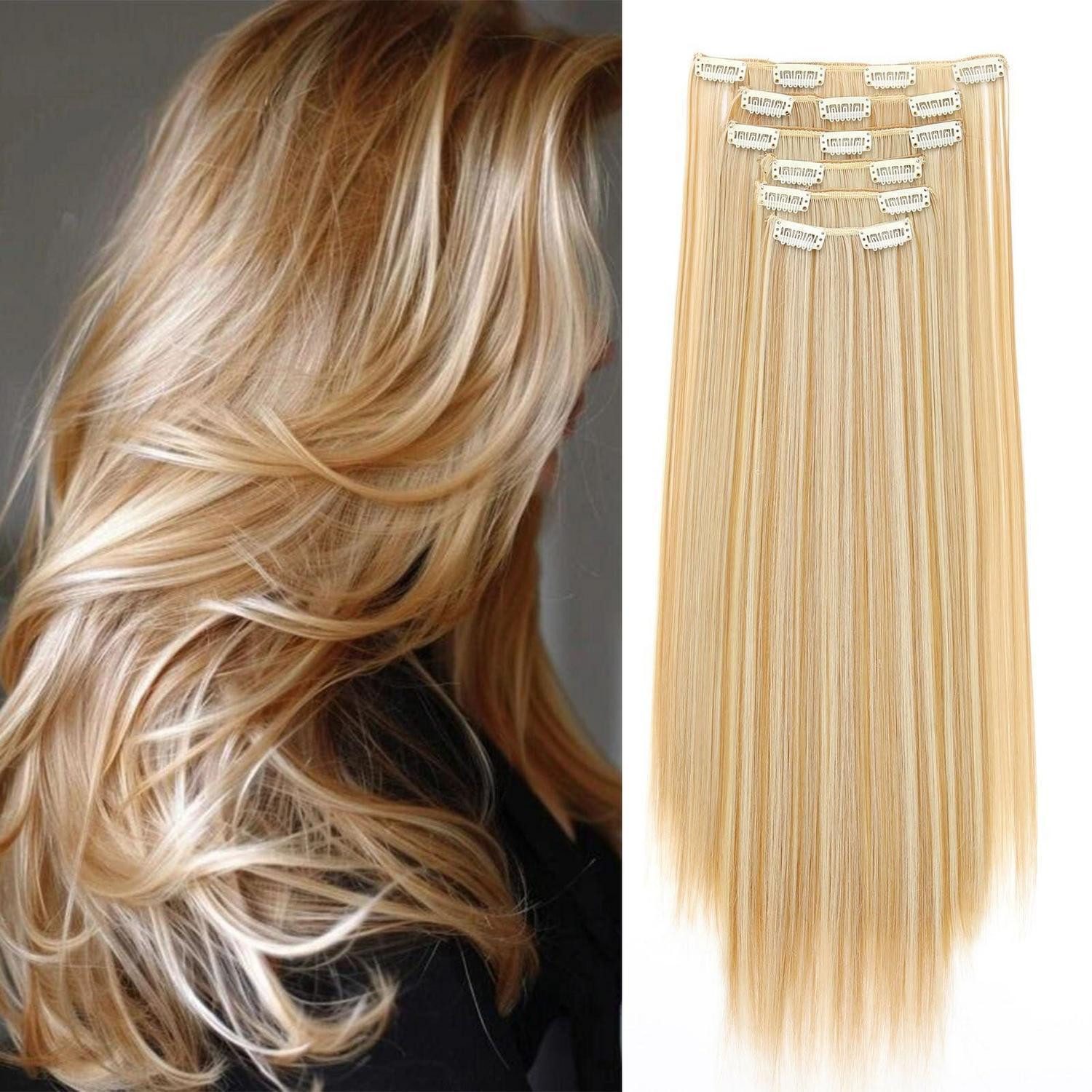 LuxusKollektion Kunsthaar-Extension Clip in Extensions Haarverlängerung 65 cm Dunkelblond & Bleichblond