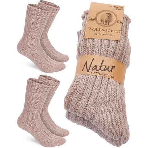 BRUBAKER Socken Wollsocken - Wintersocken für Damen und Herren - Warm und Flauschig (2-Paar) Stricksocken Set mit Schafwolle - Winter Thermosocken