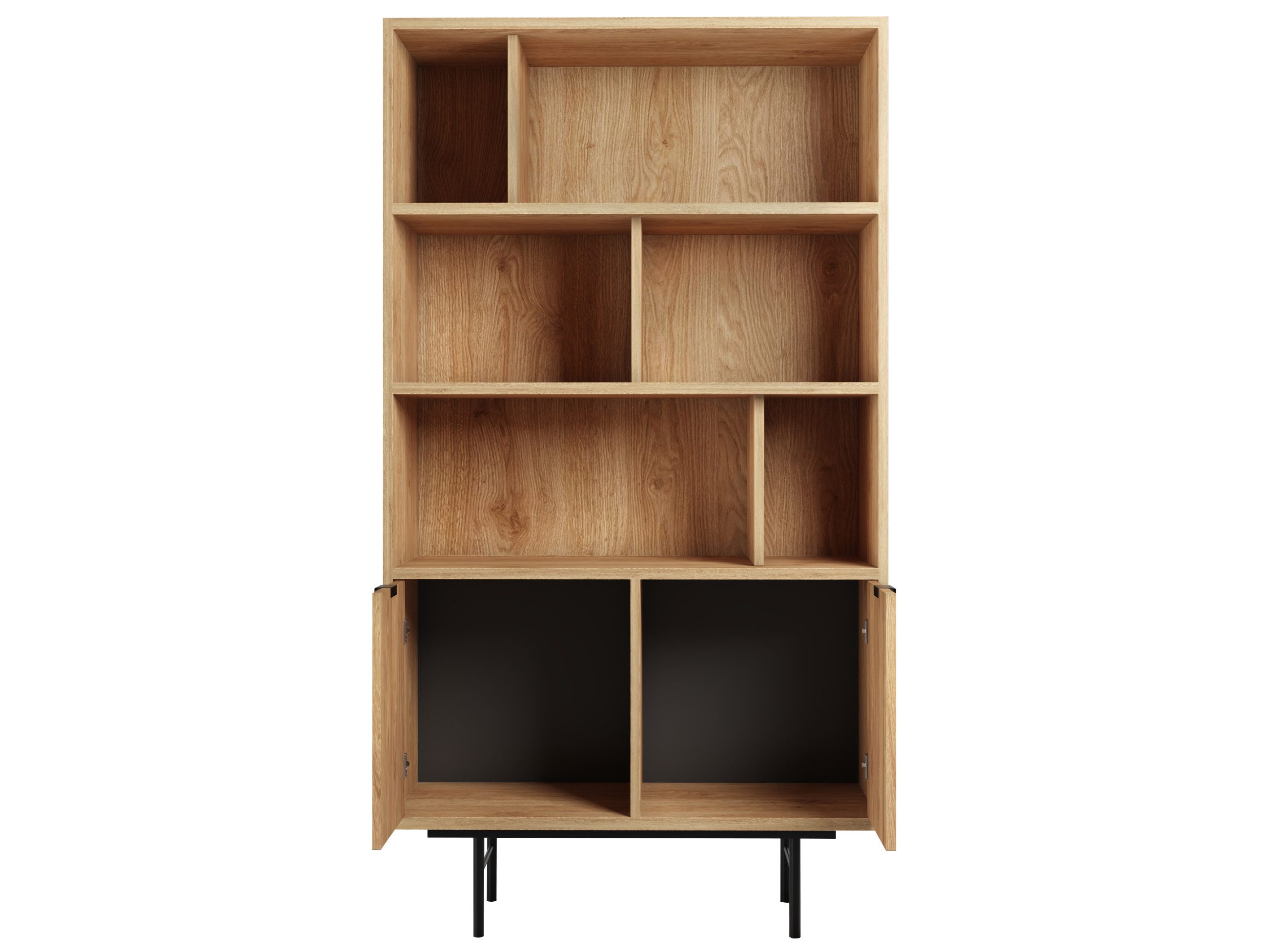 Beautysofa Bücherregal Evron mit 4 offene Regalböden und 2 Unterschränke, hohe Metallbeine, Breite: 90 cm