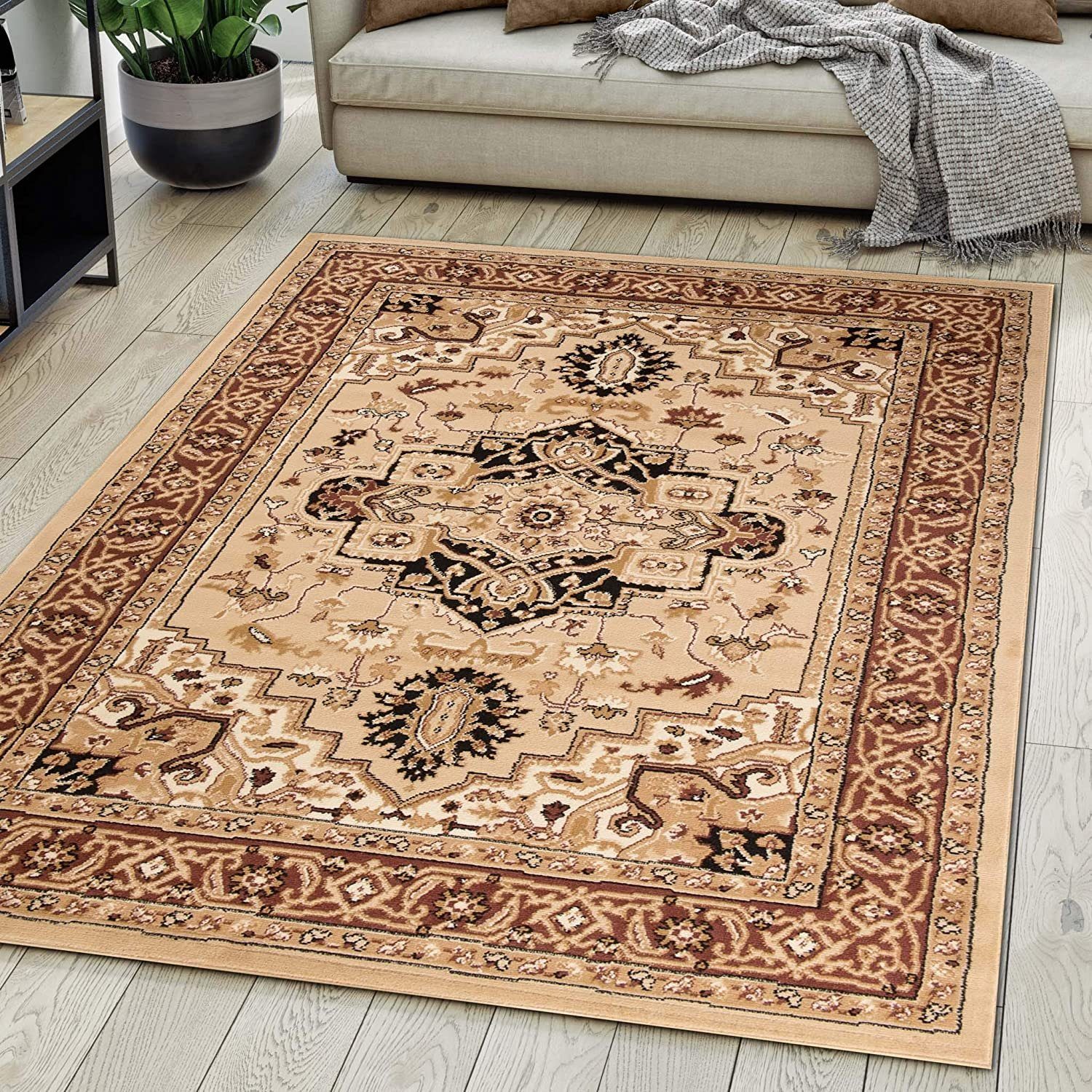 Orientteppich DY-EUFRAT-Q011A-BLACK, Mazovia, 200x300, Orientalisch, Blumenmuster, Klassisch, Kurzflor, Gemustert