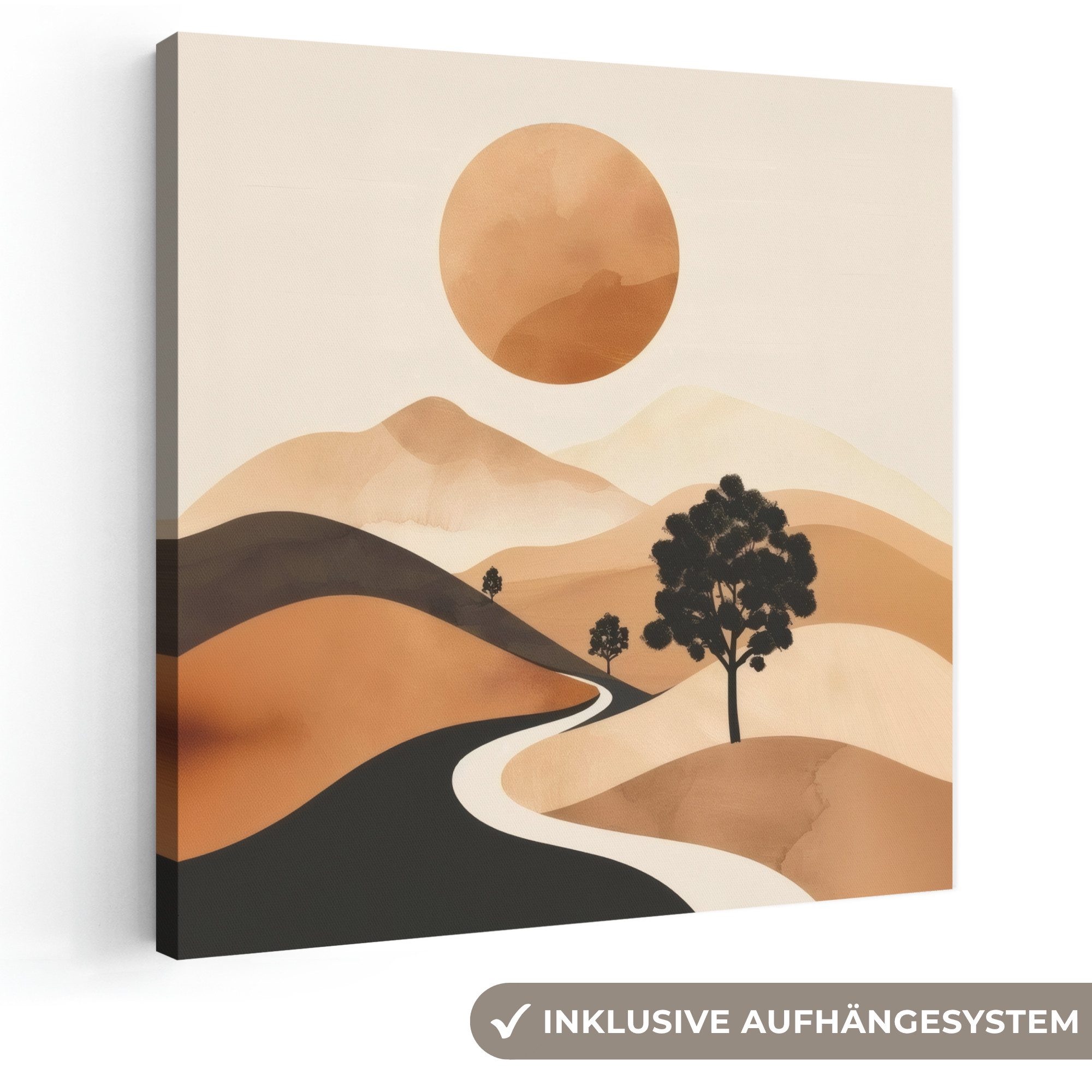 OneMillionCanvasses® Leinwandbild Sonne - Hügel - Baum - Abstrakt, Fotodruck (1 St), Wandbild, Deko Schlafzimmer Wohnzimmer Flur 20x20 cm