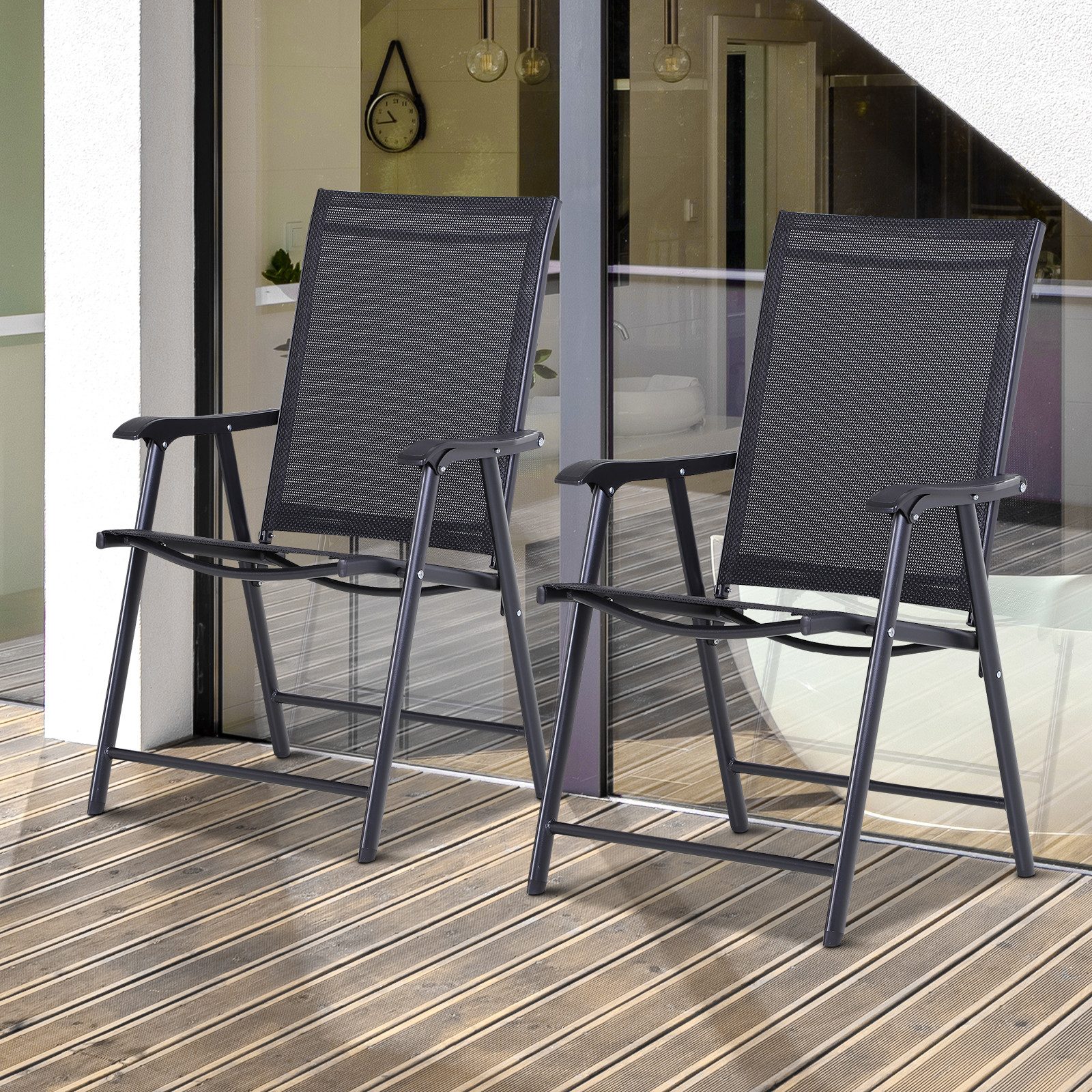 CHICFURN Campingstuhl Klappstühle 2er Set mit Armlehnen für Angeln, Garten und Freizeit (Packung, 2 St), Maße 58 x 64 x 94 cm, aus Metall, Farbe Schwarz