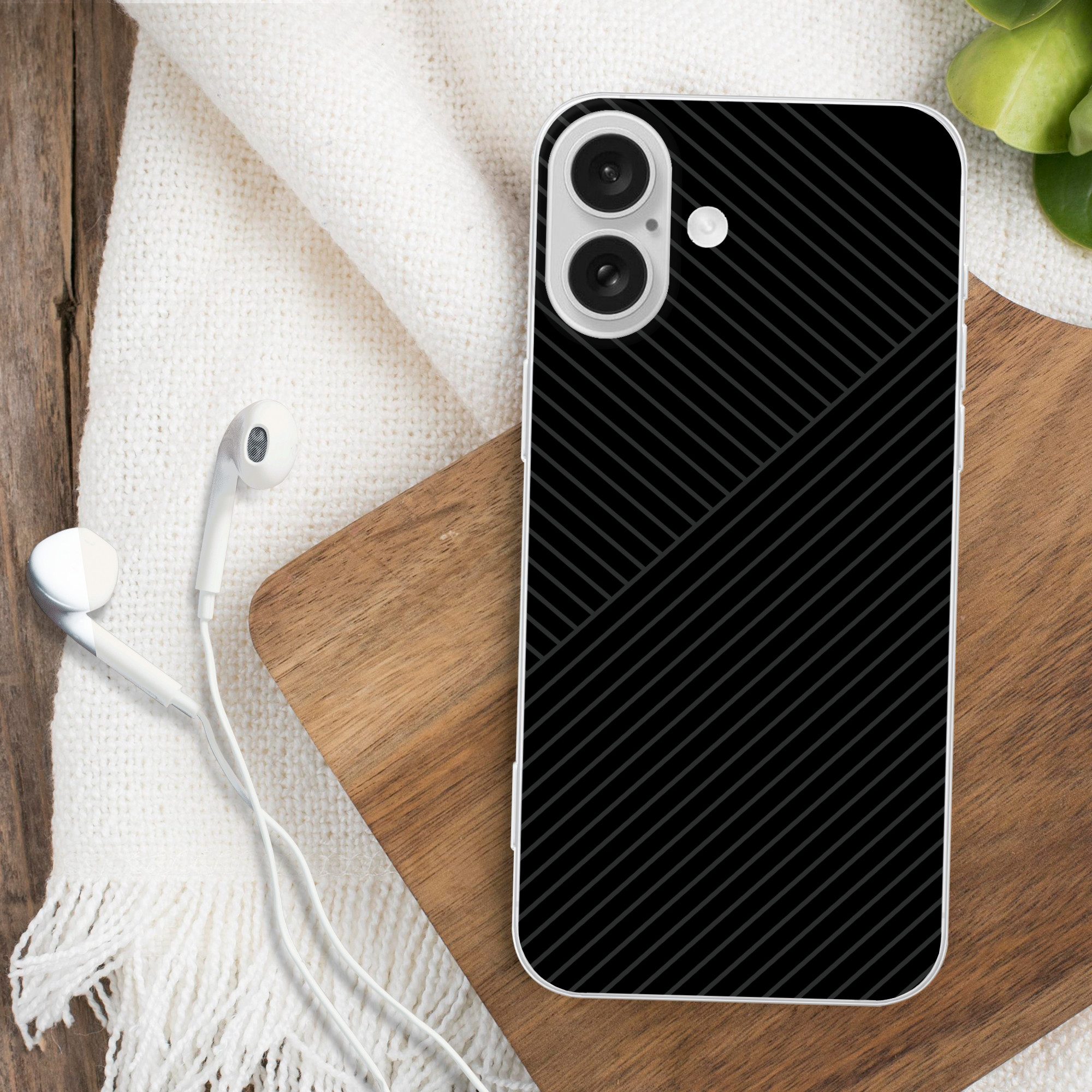 MuchoWow Handyhülle für Apple iPhone 16 Linien - Abstrakt - Schwarz - Grau - Minimalistisc, Smartphone-Bumper, Print, Handy Schutzhülle Dünn