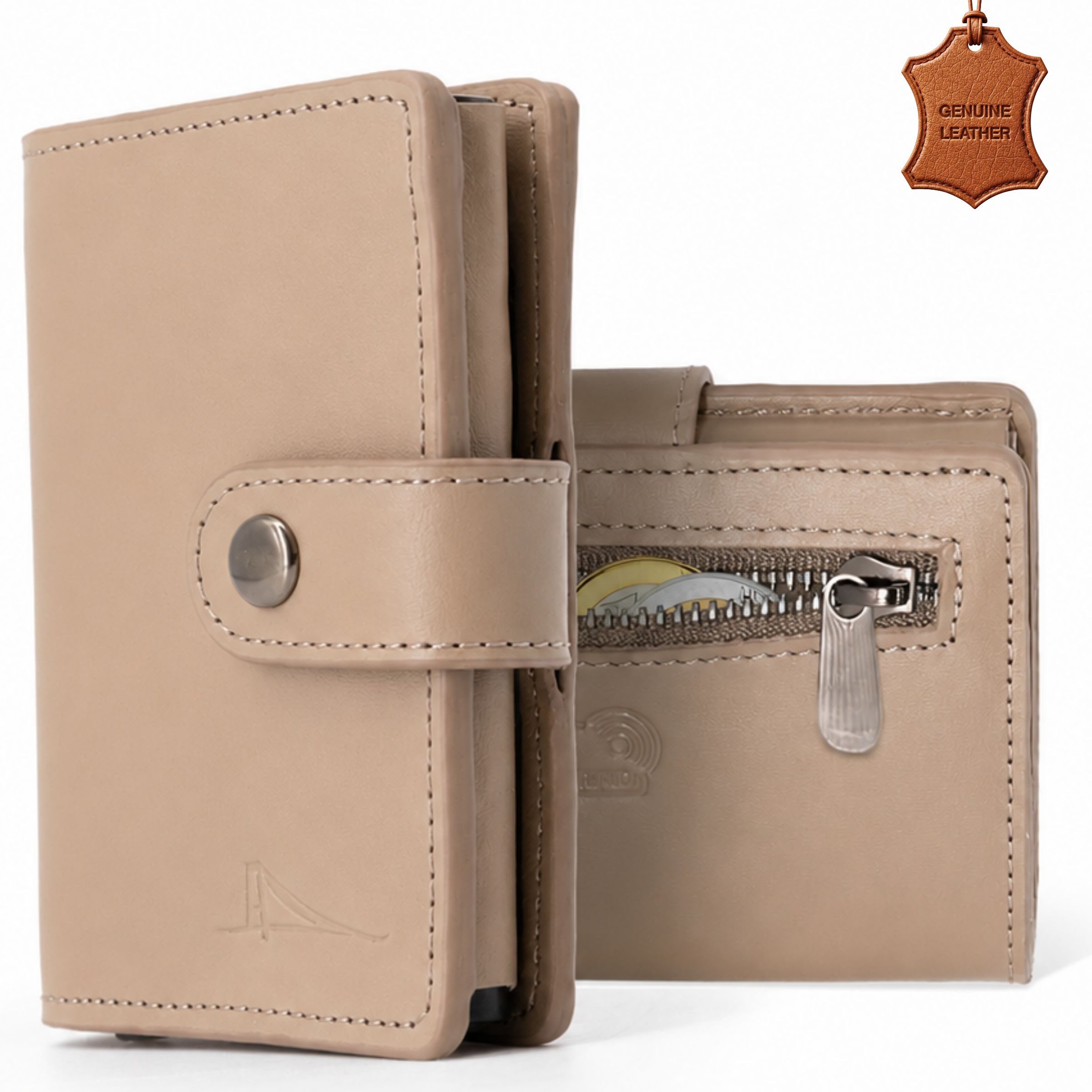 herémood Geldbörse Portemonnaie Damen & Herren, Leder Geldbörse Wallet mit RFID Schutz (Visitenkartenetui Wallets for Men Geschenk Papa RFID Kartenetui, 1-tlg., Portemonnaie Beige Damen Kartenetui RFID Schutz Echtleder Slim), RFID Schutz, Echtleder, Pop Up Mechanismus, Slim Design, Münzfach