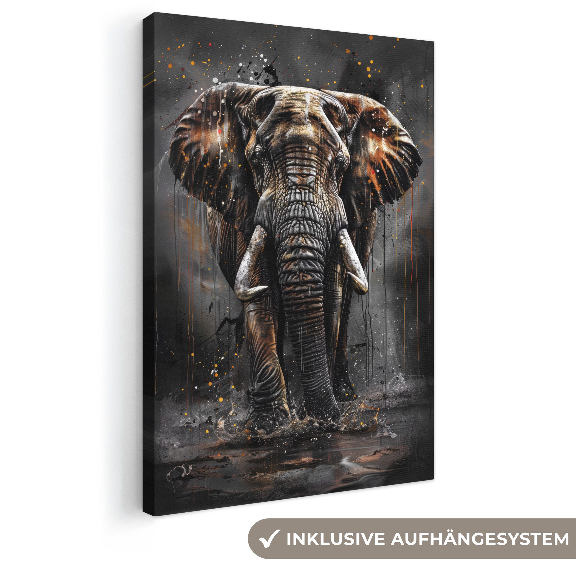 OneMillionCanvasses® Leinwandbild Elefant - Aquarell - Wildtiere - Luxus, Fotodruck (1 St), Leinwand Canvas Wandbild, Wanddekoration 20x30 cm