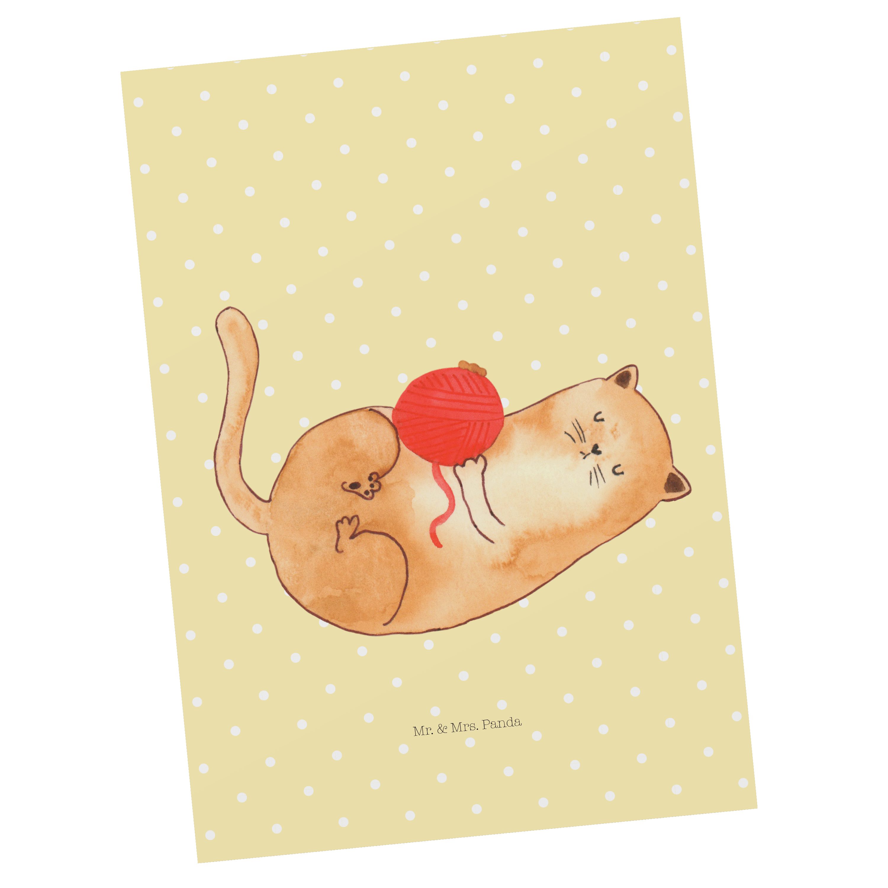 Postkarte Ansichtska - Katzen Gelb Geschenk, & Pastell Mrs. - Panda Mr. Geschenkkarte, Wollknäul