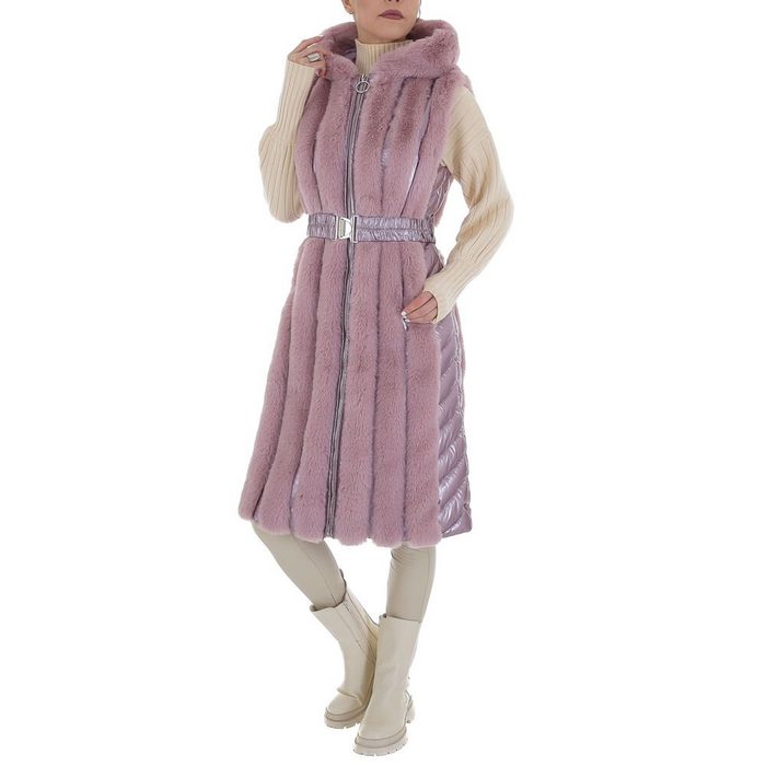 Ital-Design Steppweste Damen Freizeit Kapuze Gefüttert Winterjacke in Pink