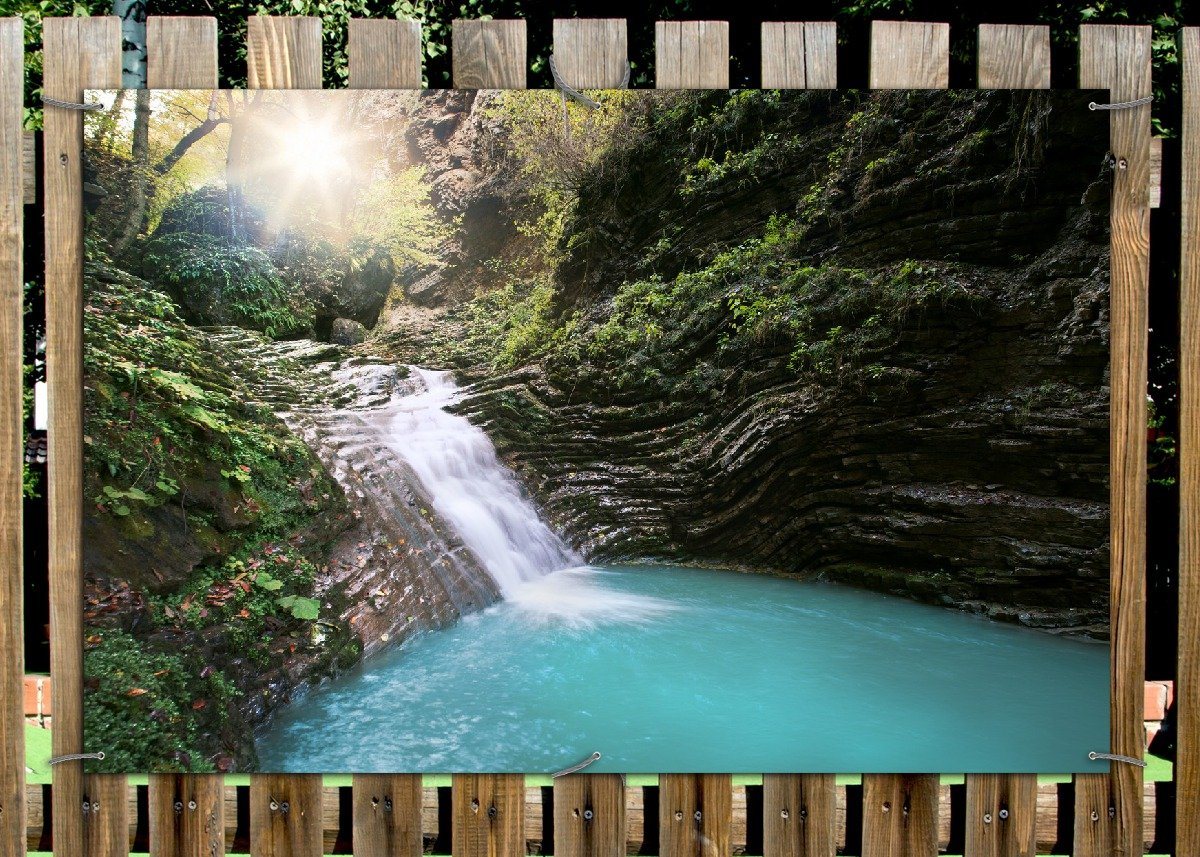 Thumbnail - Wallario Sichtschutzzaunmatten Wasserfall in einen verborgenen See