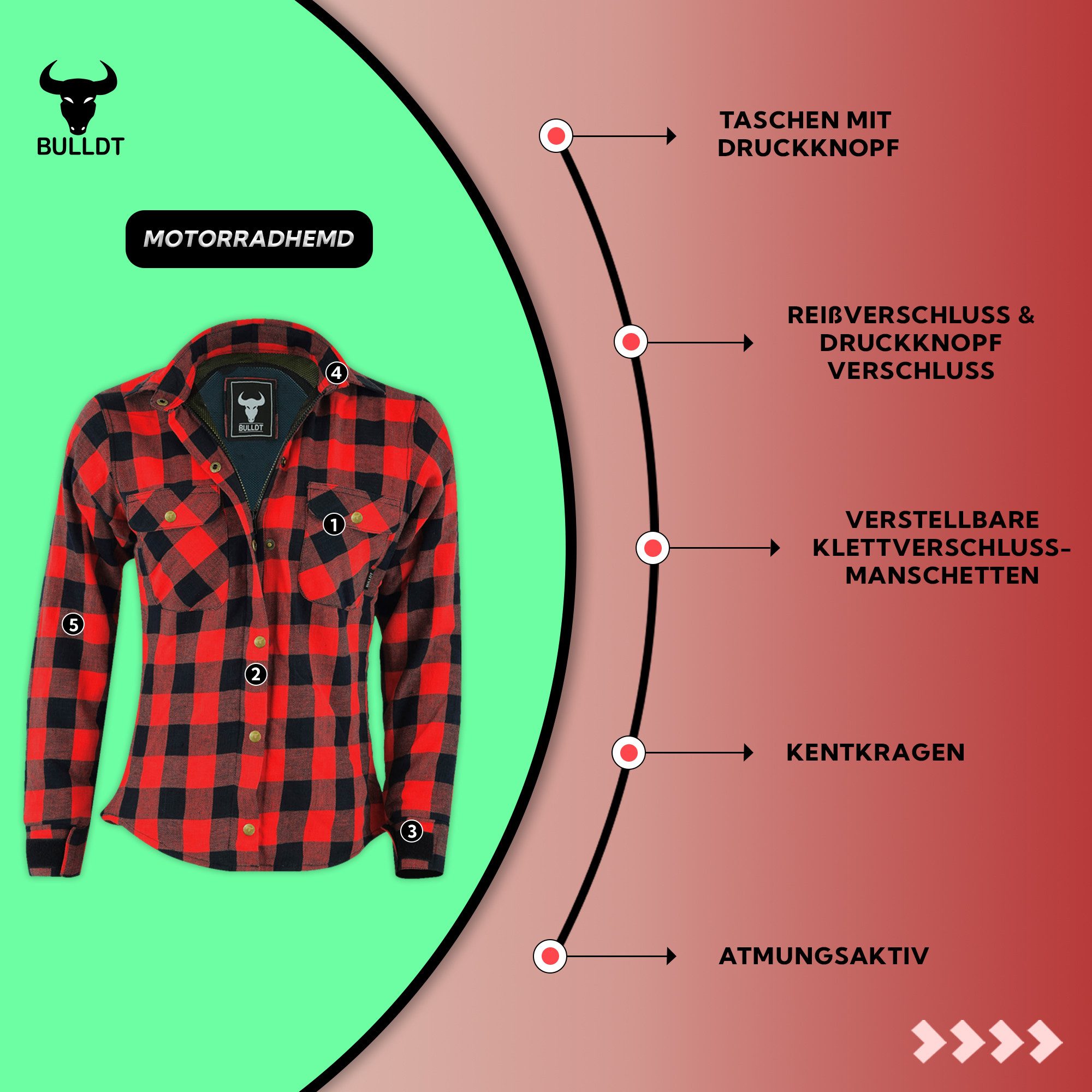 BULLDT Motorradjacke BLD1200 (mit 4 CE-Protektoren) Damen Motorradhemd Lumberjack Hemd Futter aus Aramid-Kevlar-Fasern – Bild 4 von 5