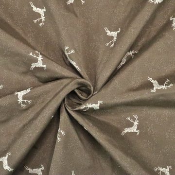 Stofferia Stoff Dekostoff Jacquard Weihnachten Hirsch Taupe, Breite 140 cm, Meterware