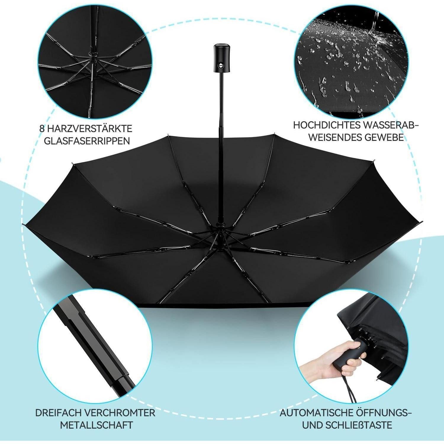 LuxusKollektion Taschenregenschirm Regenschirm Sturmfest Taschenschirm Automatik Herren Damen schwarz