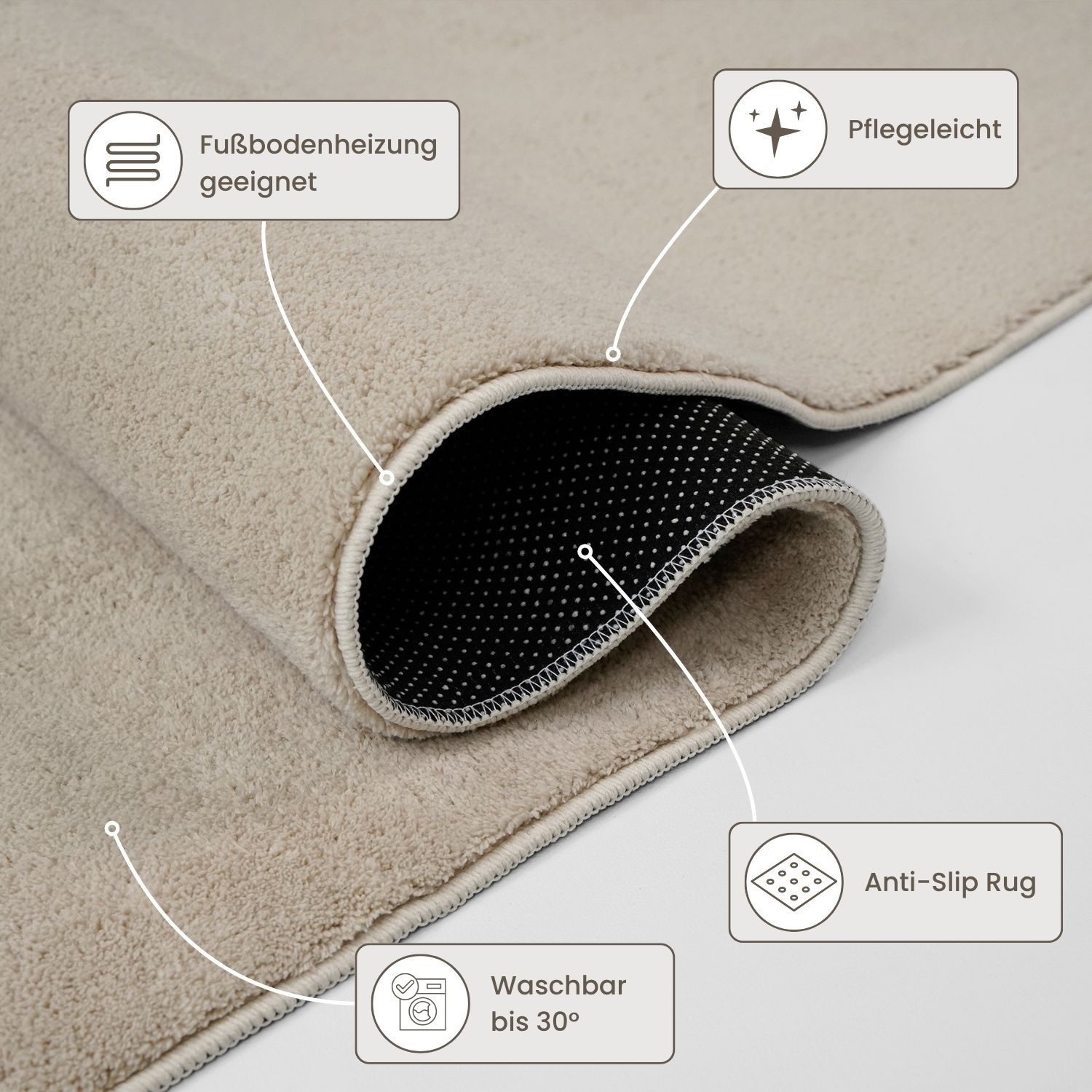 Vimoda Teppich Cozy Kurzflor Teppich – Angenehm warm & weich, waschbar & rutschfest, Rechteck, Höhe: 10 mm, Fellteppich Uni, Wohnzimmer, Schlafzimmer, kinderzim – Bild 3 von 5