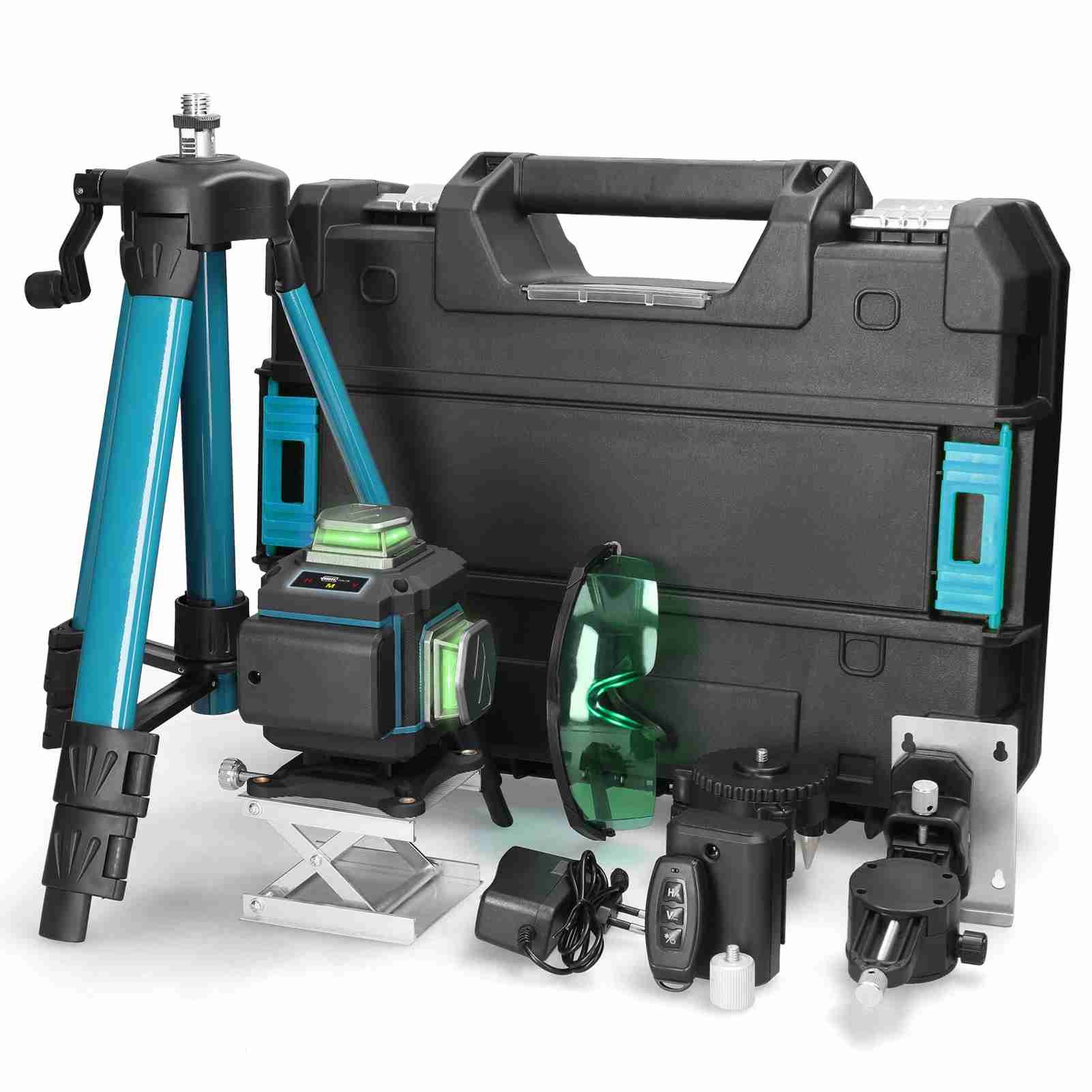 GARRYFIZH Laserwasserwaage 16 Linien Laser Level Grün 360° Selbstnivellierend Set mit Stativ, Touchdisplay Steuerung, Neigungsmodus Funktion, Aluminiumkonstruktion