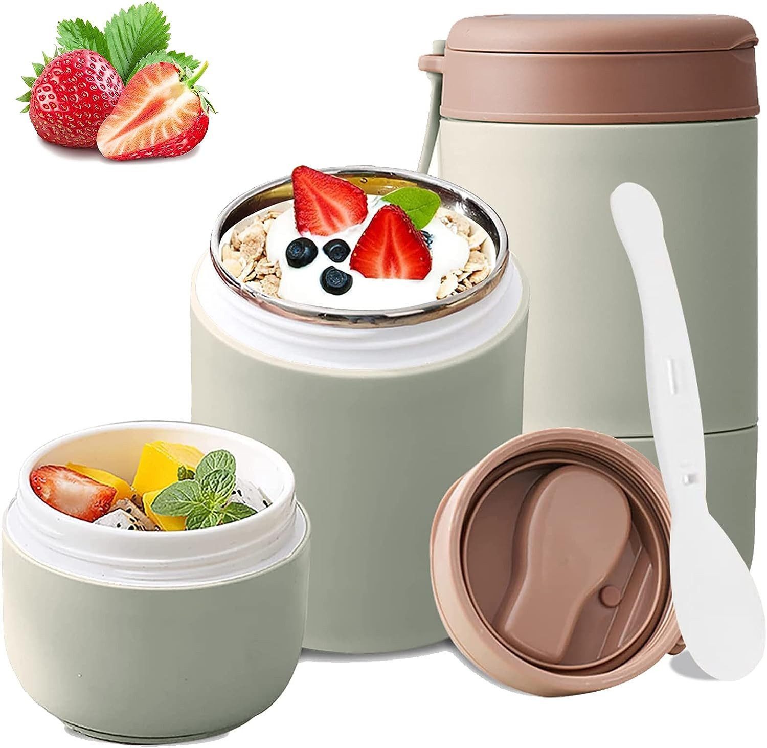 Lunchbox 680ml MüSlibecher Becher,Doppelschicht ThermobehäLter mit Löffel