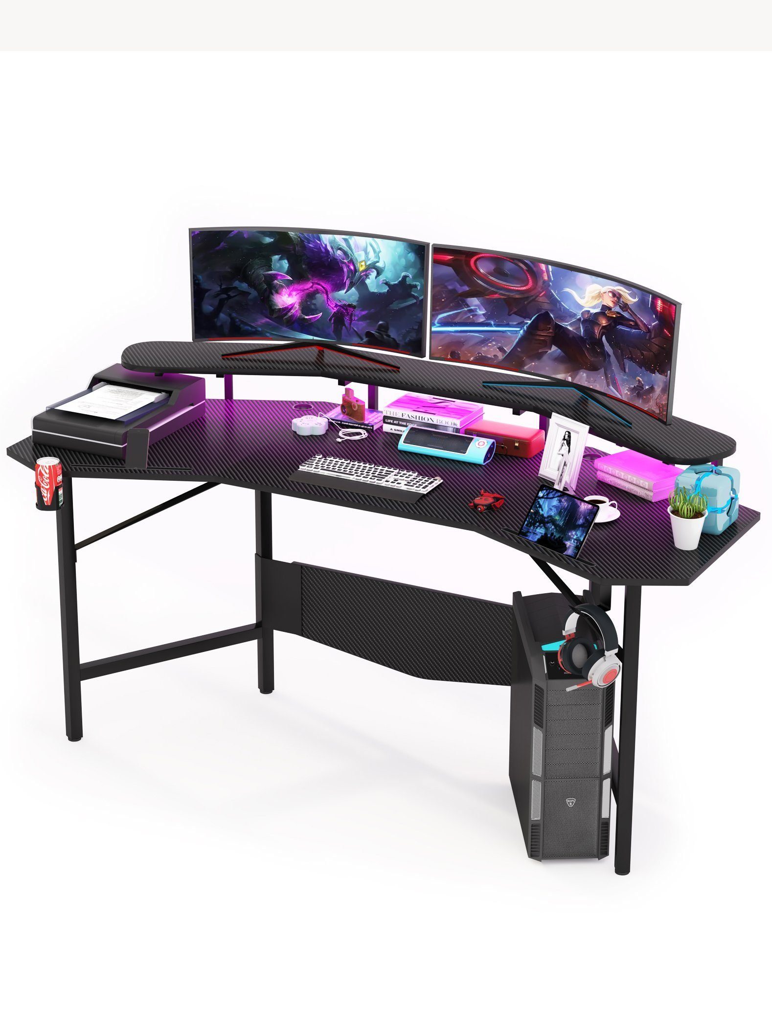 TWSOUL Gamingtisch Gamingtisch, LED-Gamingtisch, 180x60 cm, mit Getränkehalter und Kopfhörerhaken