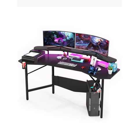 TWSOUL Gamingtisch Gamingtisch, LED-Gamingtisch, 180x60 cm, mit Getränkehalter und Kopfhörerhaken