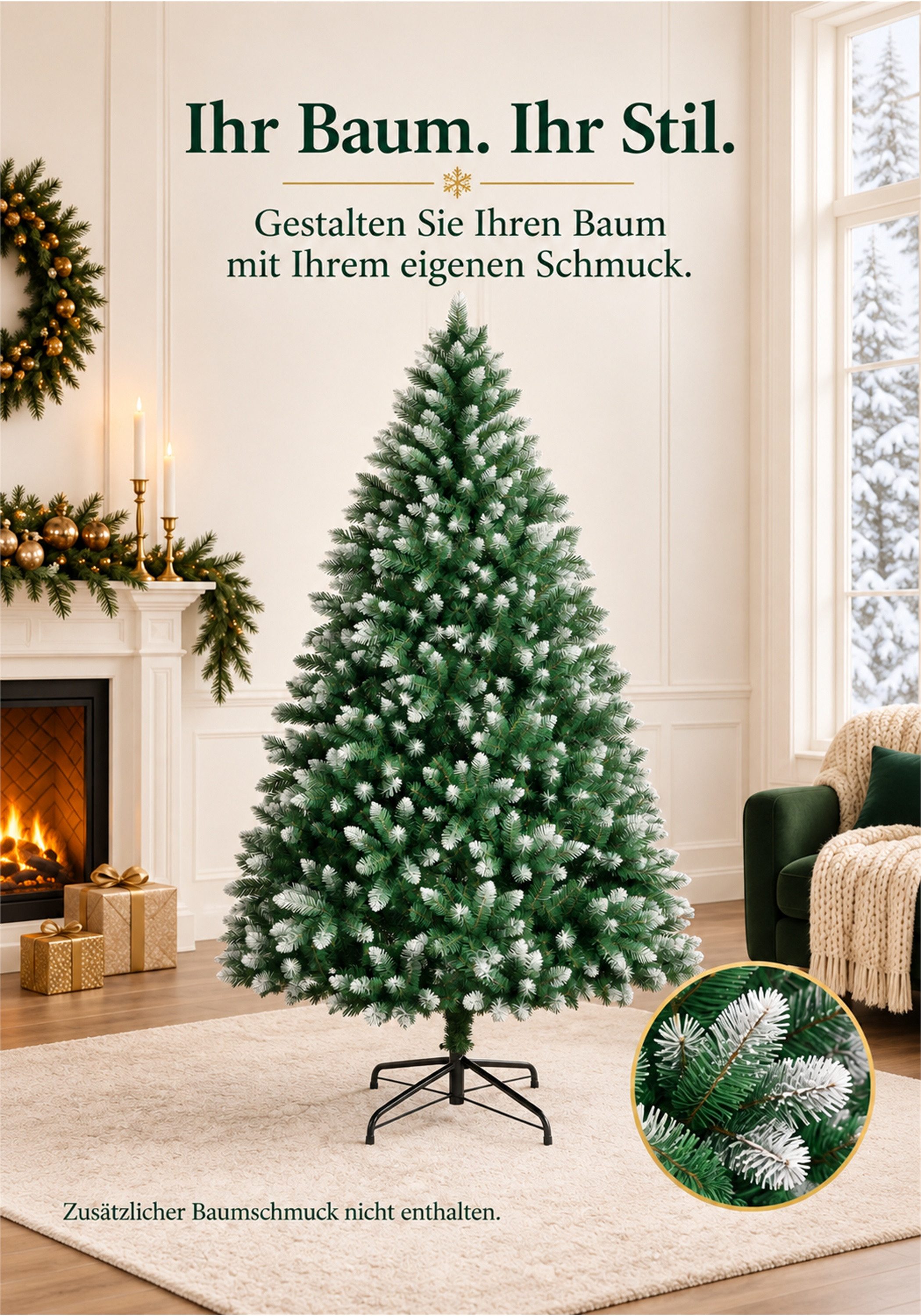 Vankel Künstlicher Weihnachtsbaum mit weißen Zweigspitzen, Schnee-Effekt, Tannenbaum mit Metallständer, Grüner Tannenbaum mit dezenten Schneeakzenten und einem  – Bild 4 von 5