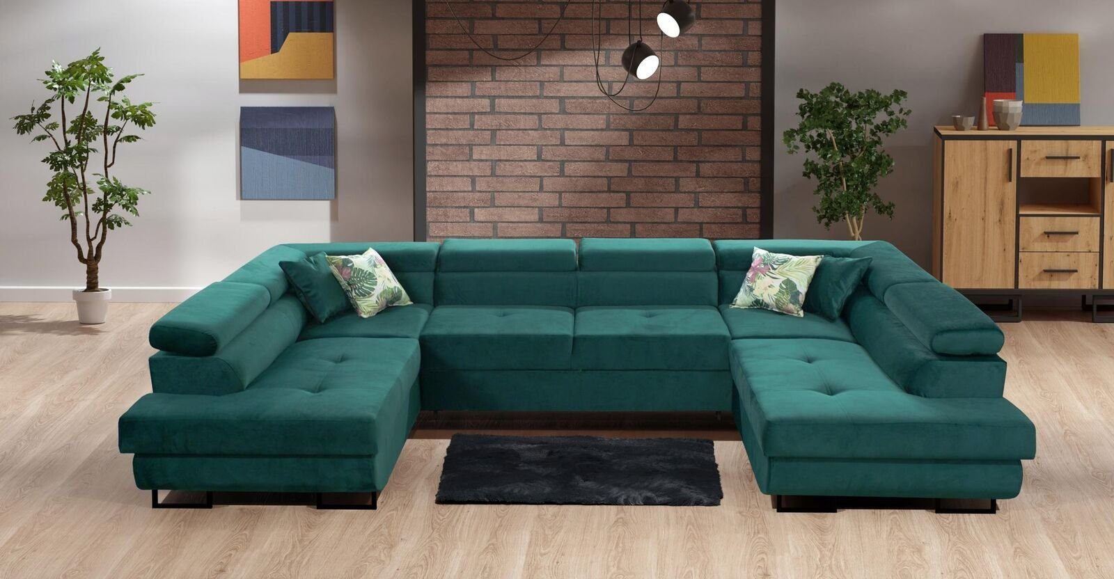JVmoebel Ecksofa Ecksofa Stoff U-Form Couch Design Polster Textil Eck Modern Sofa, Made in Europe Grün