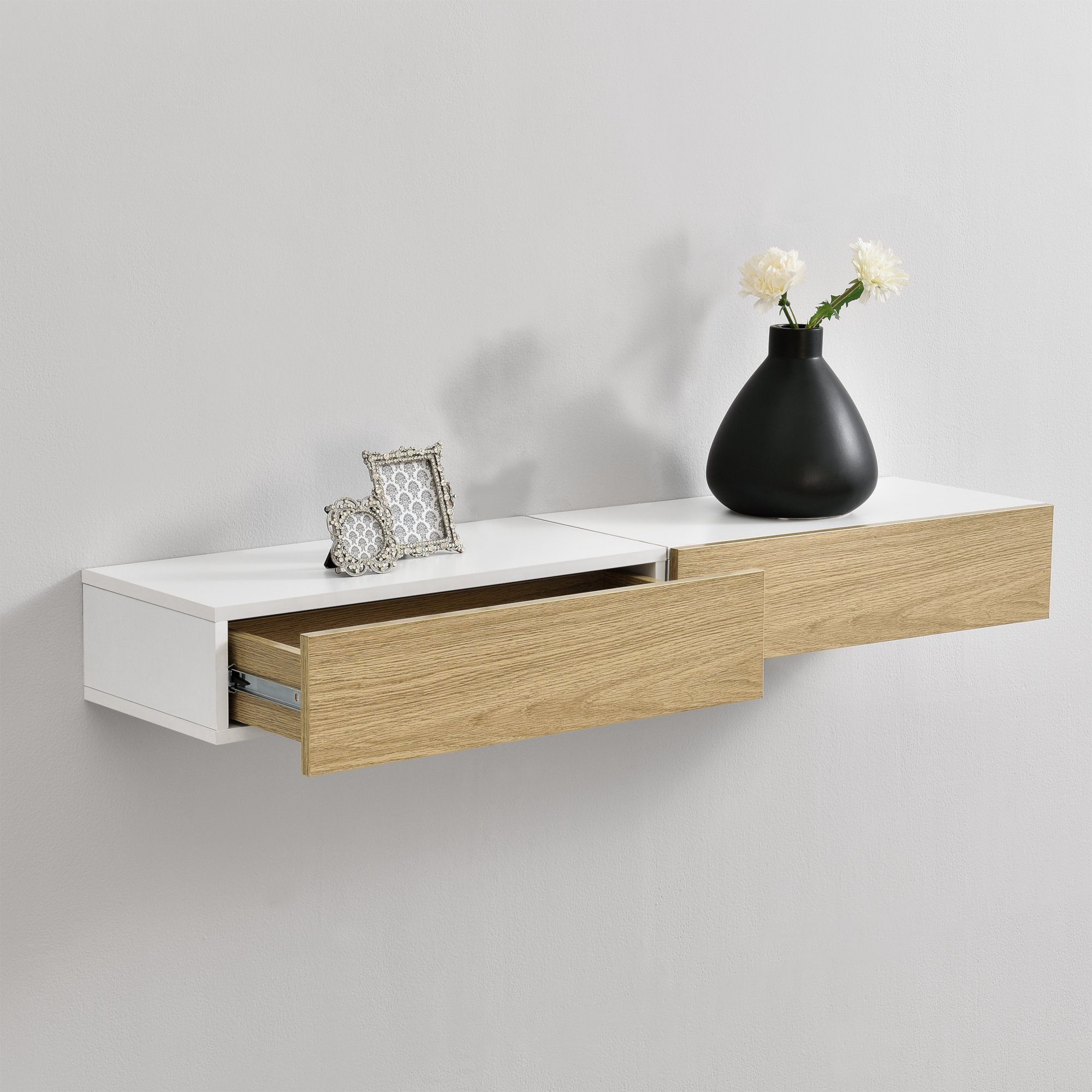 en.casa Wandboard, »Leknes« Wandregal mit Tür Nachtkommode weiß/holzfarben