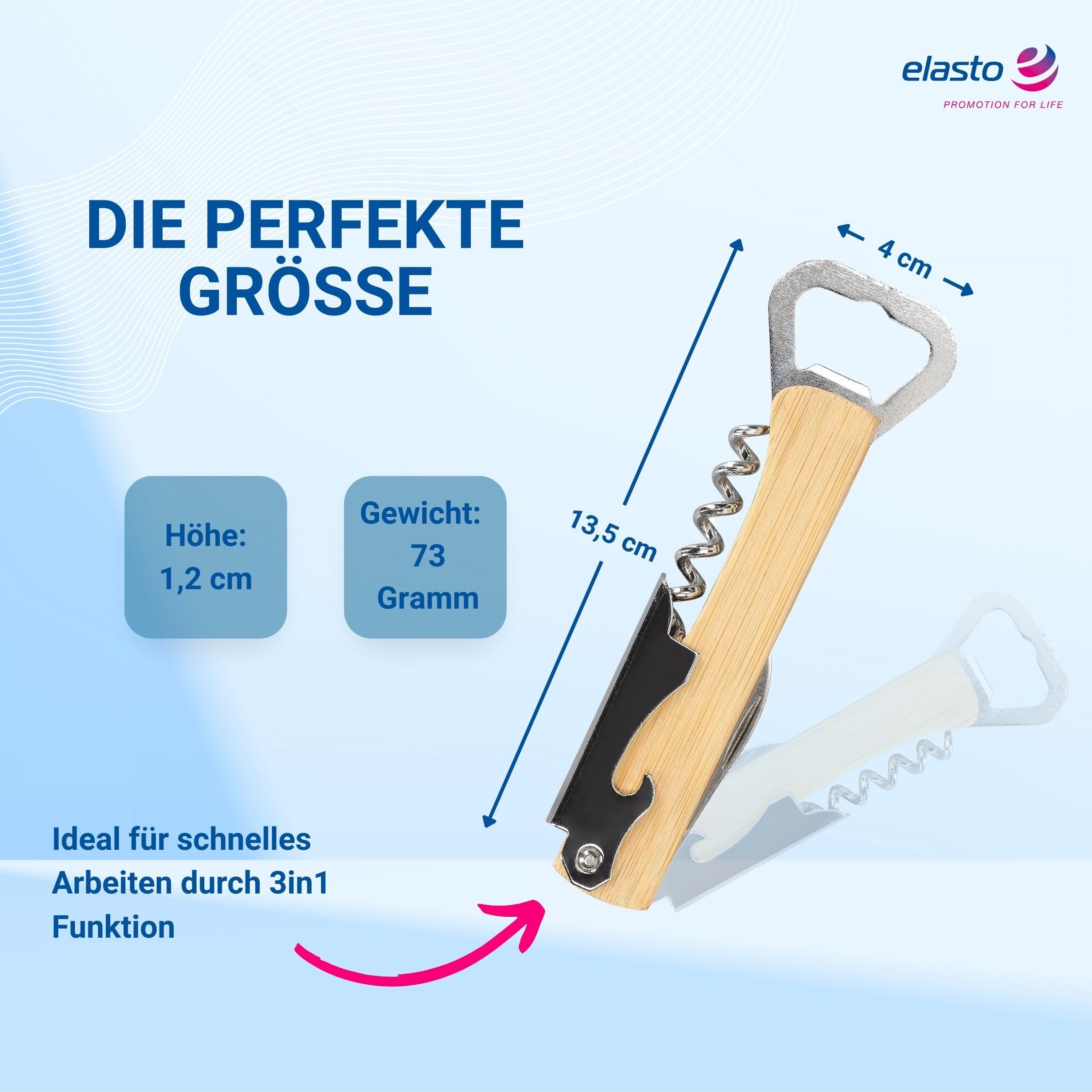 elasto Flaschenöffner Flaschenöffner 3in1 Multifunktionsöffner aus Edelstahl & Holzgriff