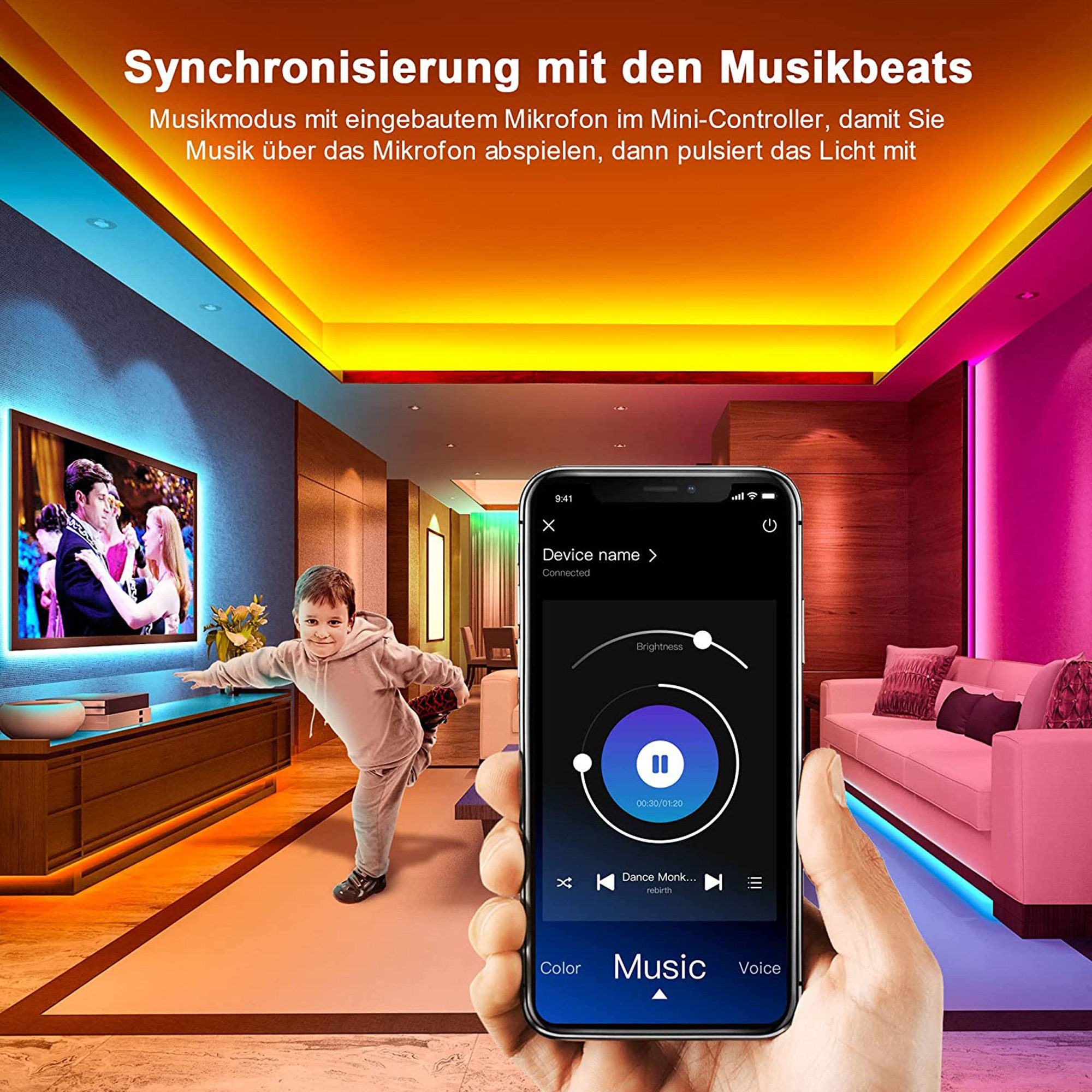 Sync,RGB LANOR TV-Hintergrundbeleuchtung,Music LED Tasten LED Bluetooth Stripe App,3