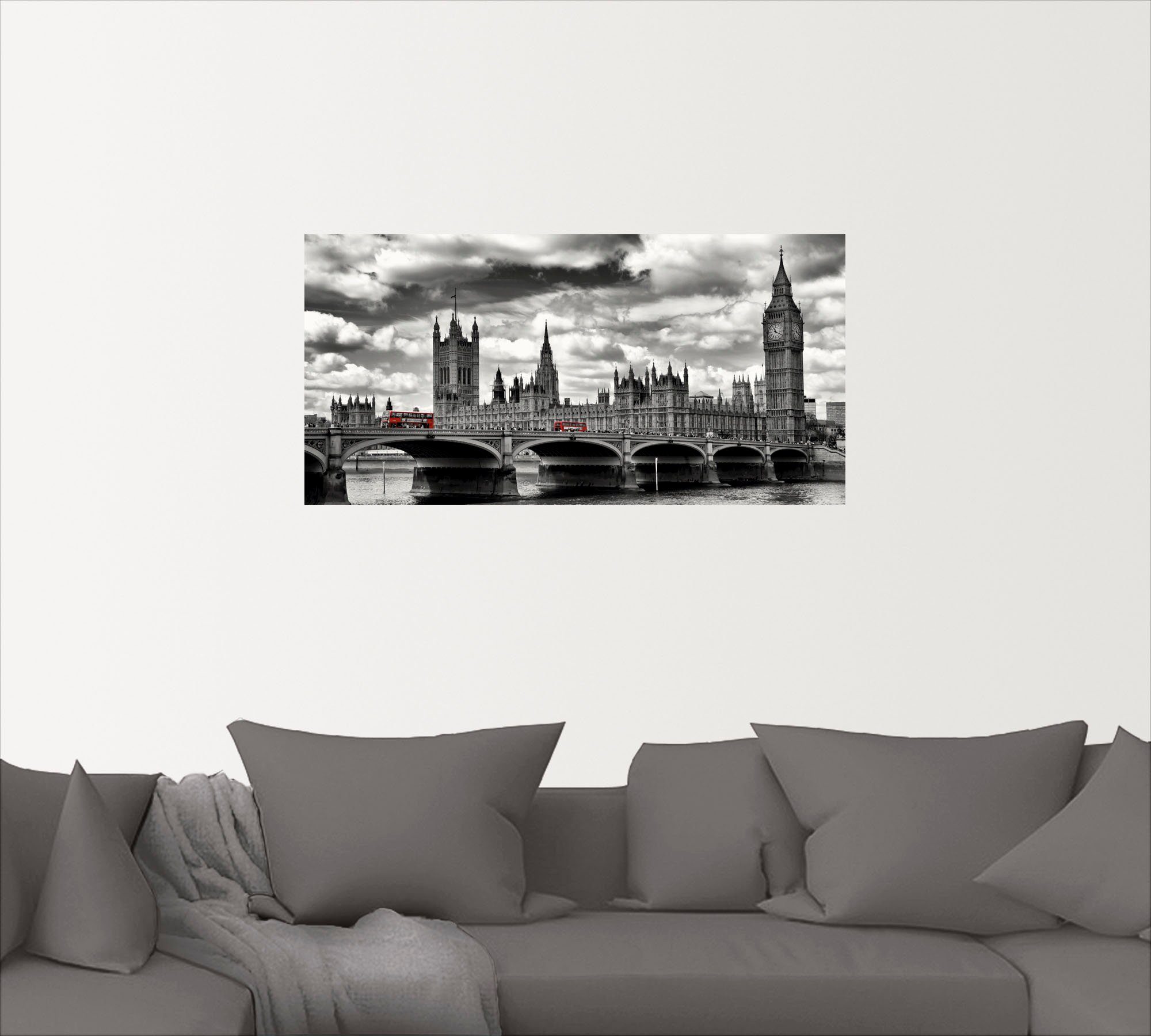 als Westminster Alubild, & Artland Leinwandbild, Wandbild Wandaufkleber (1 versch. Poster Buses, oder Größen St), in London Red Großbritannien Bridge