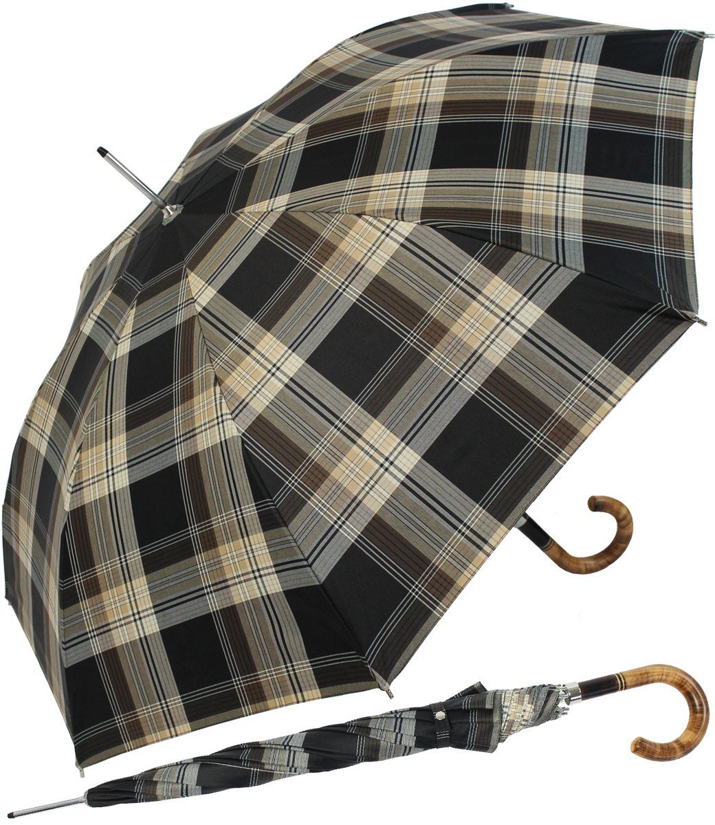 doppler® Stockregenschirm Manufaktur Herrenschirm Diplomat kariert mit echtem Holzgriff, der edle Begleiter für den stilvollen Herren