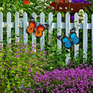 HYTIREBY Gartenfigur Outdoor Große Metall Schmetterling Garten Dekorationen, (2 St), Metall Schmetterling für Outdoor Zäune Schuppen Wände, 27 x 22 cm