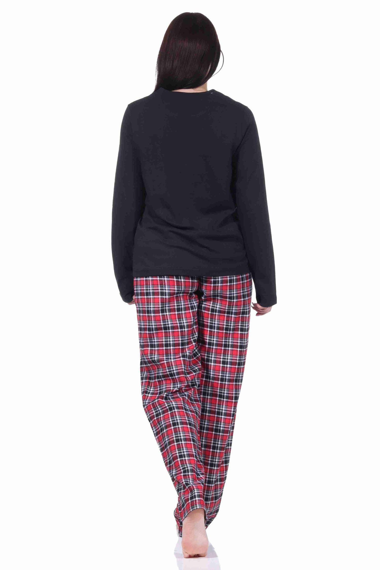 Normann Pyjama Damen Flanell Schlafanzug lang mit Flanell Hose und Jersey Oberteil – Bild 3 von 3