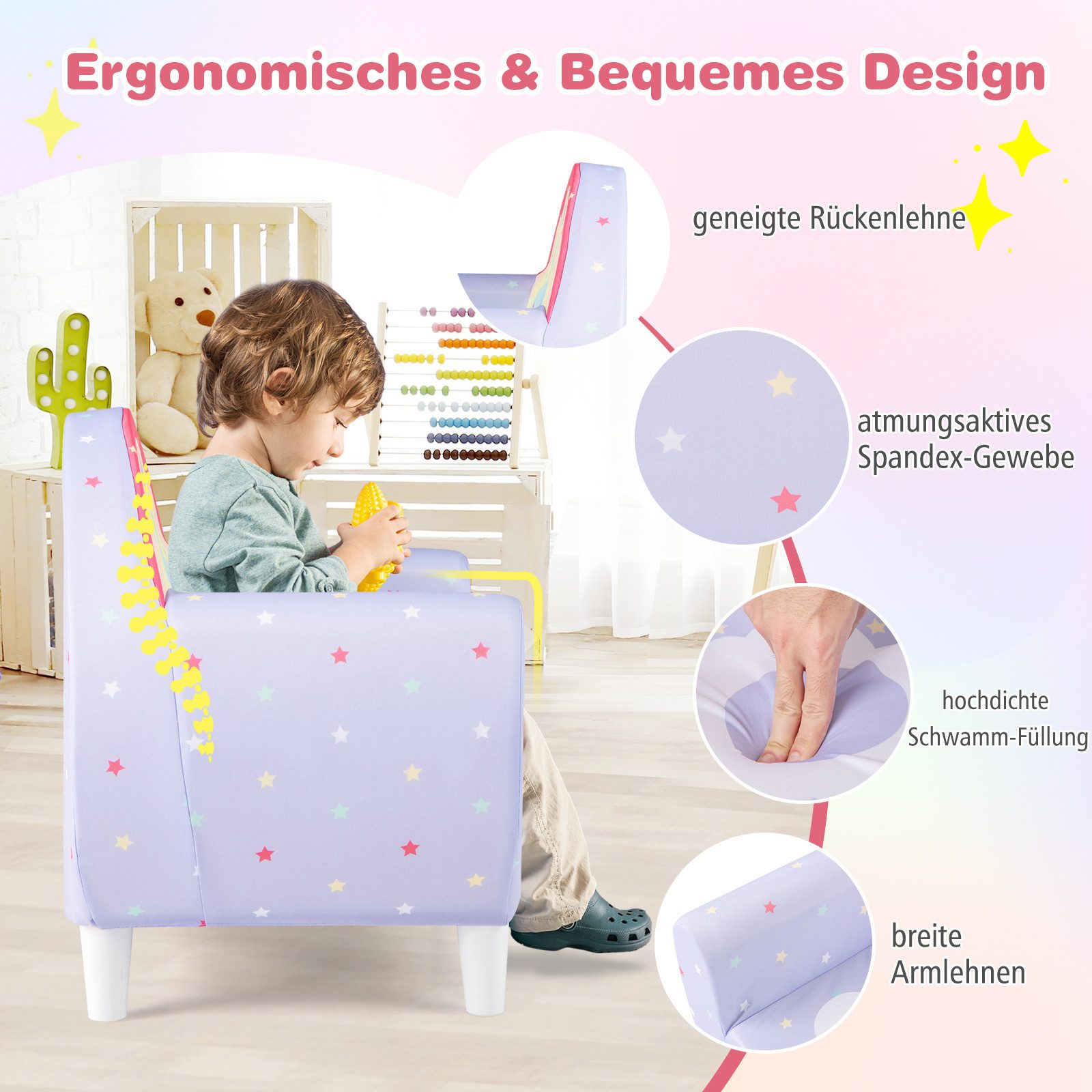 COSTWAY Kindersofa, Kinder Sessel, Spielsofa, Einhorn günstig online kaufen