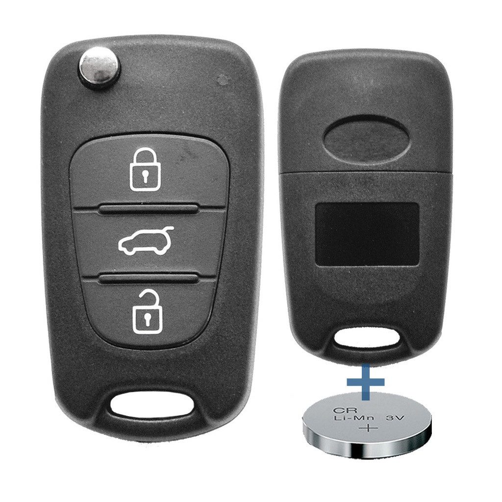 mt-key Auto Klapp Schlüssel Reparatur Gehäuse + Rohling + passende CR2032 Knopfzelle, CR2032 (3 V), für Hyundai i10 i20 i30 ix35 KIA Sportage Funk Fernbedienung
