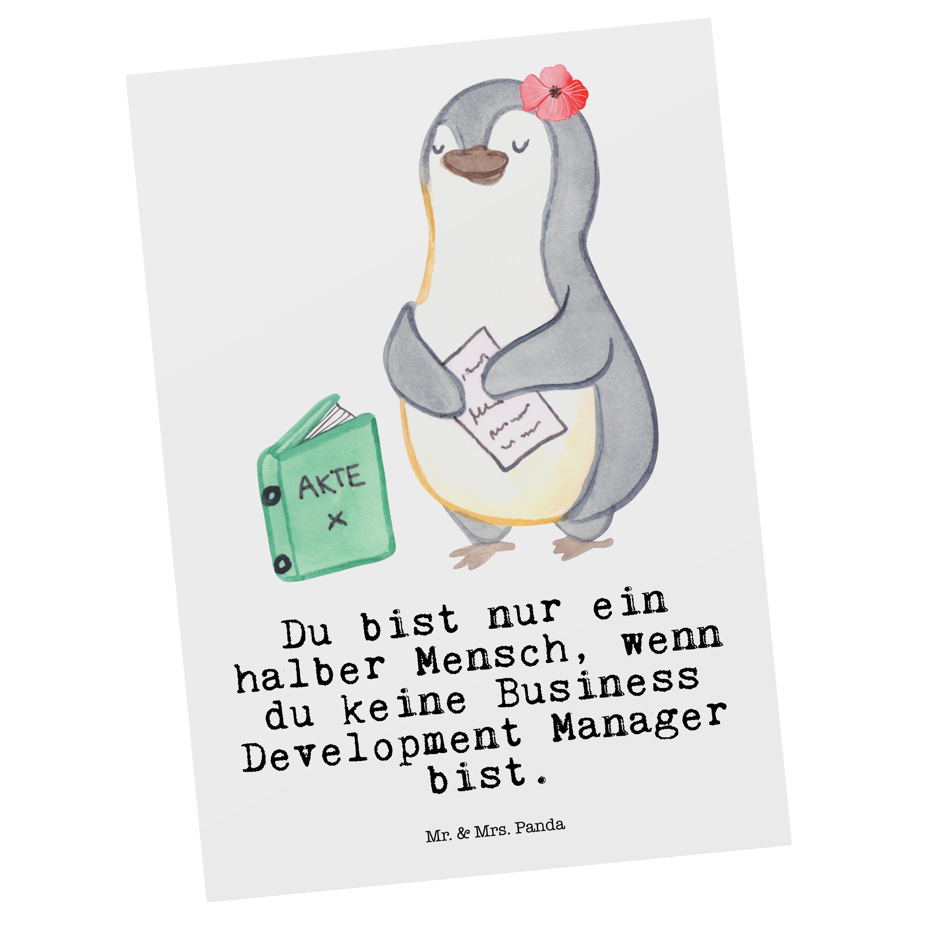Mr. & Mrs. Panda Postkarte Business Development Manager mit Herz - Weiß - Geschenk, Dankeskarte