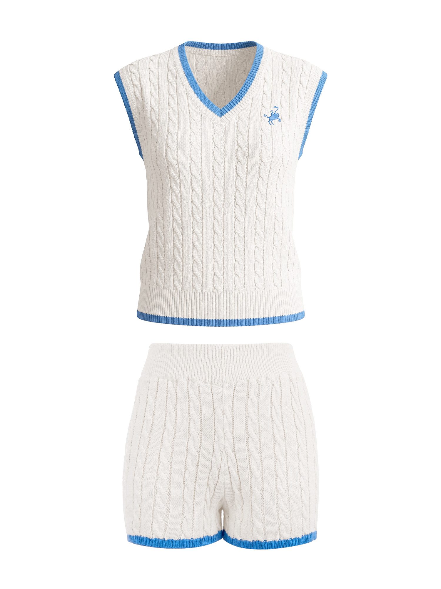 Imily Bela Hausanzug Damen Lässiges Strickwaren-Set (Set, 2 tlg., Ärmellose Weste mit V-Ausschnitt + Shorts) V-Ausschnitt