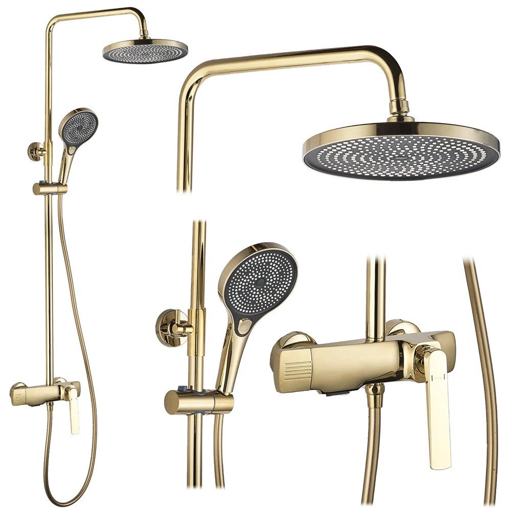 wohnwerk.idee Duschsystem Duschgarnitur Dusche Regendusche Rebel Matt Gold, 2 Strahlart(en)