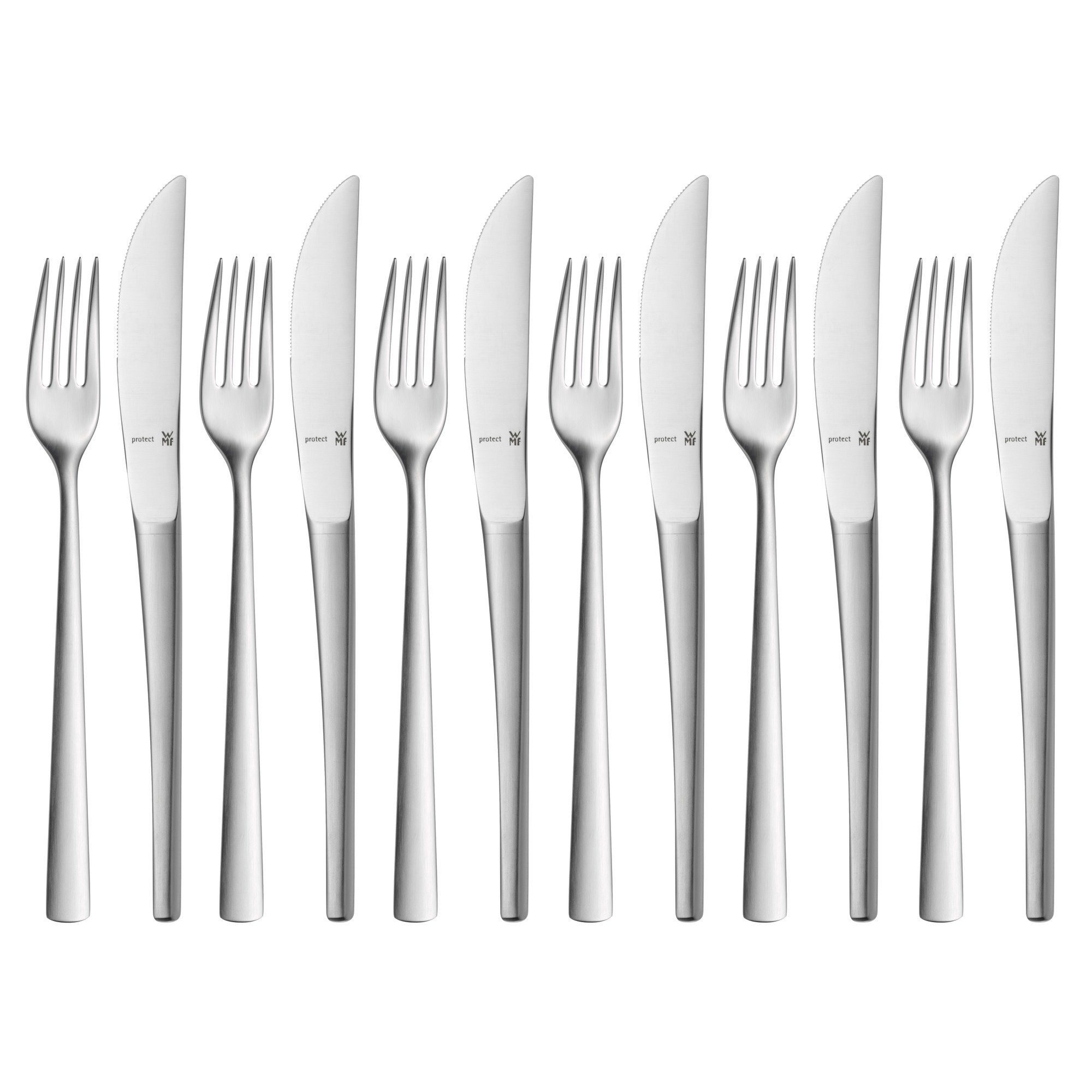 WMF Besteck-Set WMF Corvo Dessert-/ Frühstücksbesteck-Set 12-teilig für 6 Personen, Cromargan protect Edelstahl mattiert, kratzbeständig, spülmaschinengeeignet (12-tlg), Cromargan protect