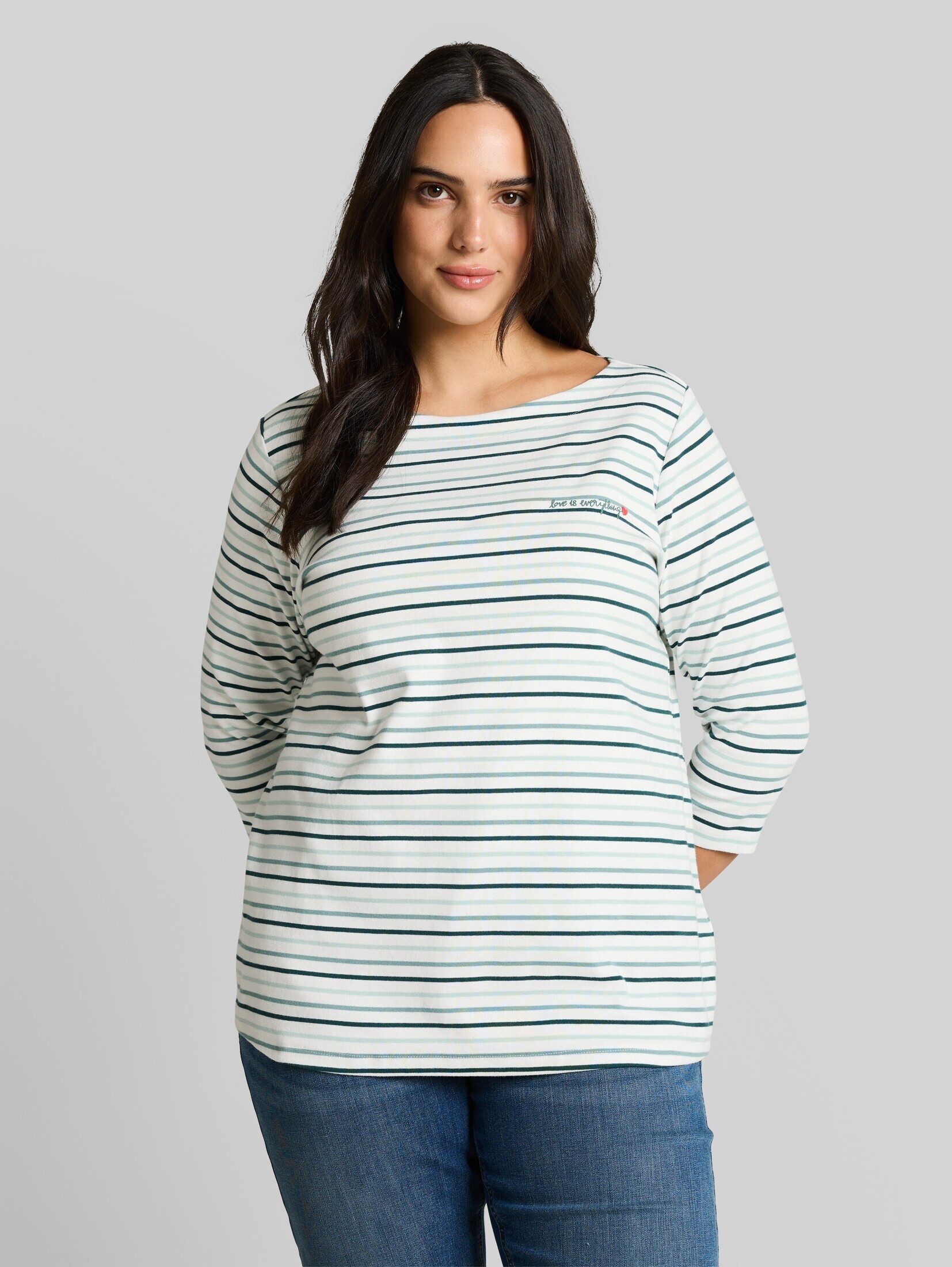 TOM TAILOR PLUS 3/4-Arm-Shirt T-Shirt (im Einserpack) Plus Size - Langarmshirt mit Streifenmuster