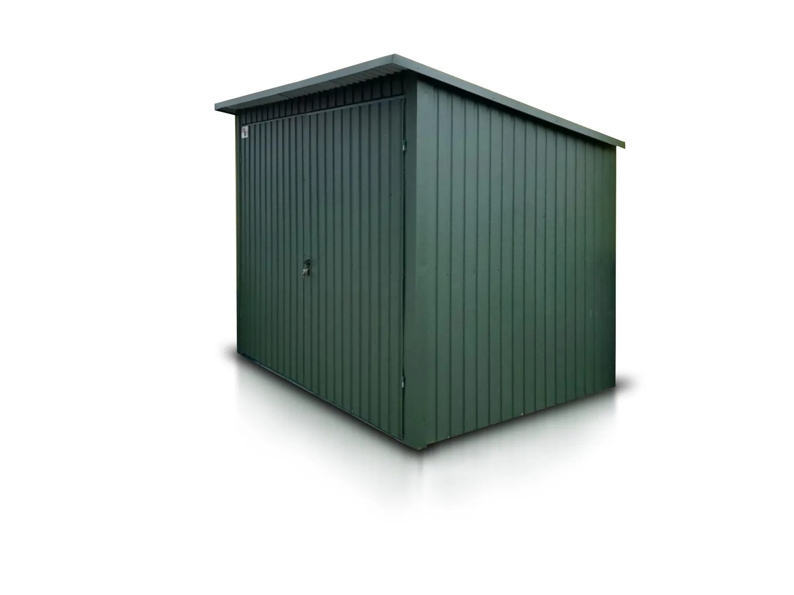 LiderStal Garage Gerätehaus aus Blech 300 x 300 cm Grün Pultdach Doppelflügeltor (Set), Pultdach, Doppelflügeltor, Grün
