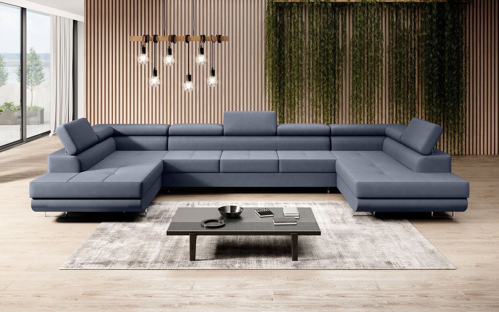 Baidani Sofa Sofa Positano (Stoff, inkl. mit und Schlaf- Klappfunktion Blau Aufbau