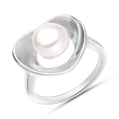 Unique Silberring Herz-Ring aus 925er Silber mit Perle rhodiniert SR0303