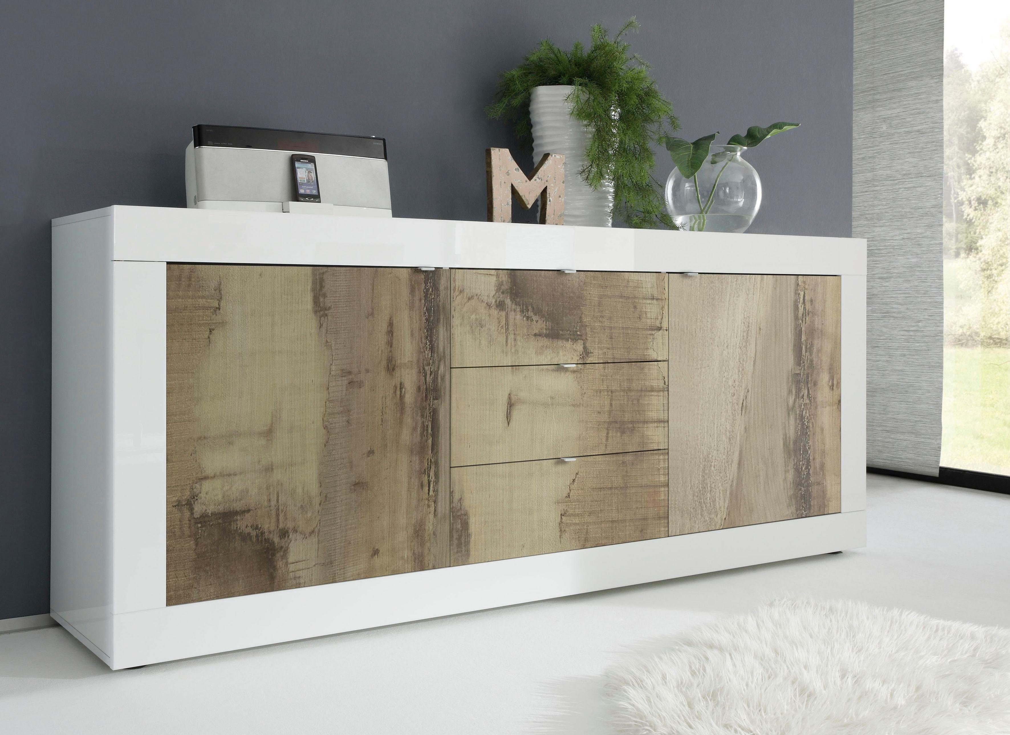Home affaire Sideboard Basic Breite 210 cm, Kommode 2 Türen, 3 Schubkästen, Anrichte, Metallgriff, moderne Rahmenoptik, viel Stauraum, Farbauswahl