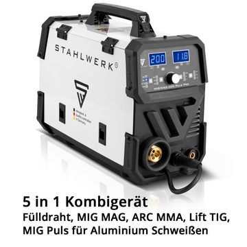 STAHLWERK Inverterschweißgerät MIG MAG 200 Puls Pro IGBT Schutzgas Schweißgerät, 20 - 200 A, Aluminium-Schweißen