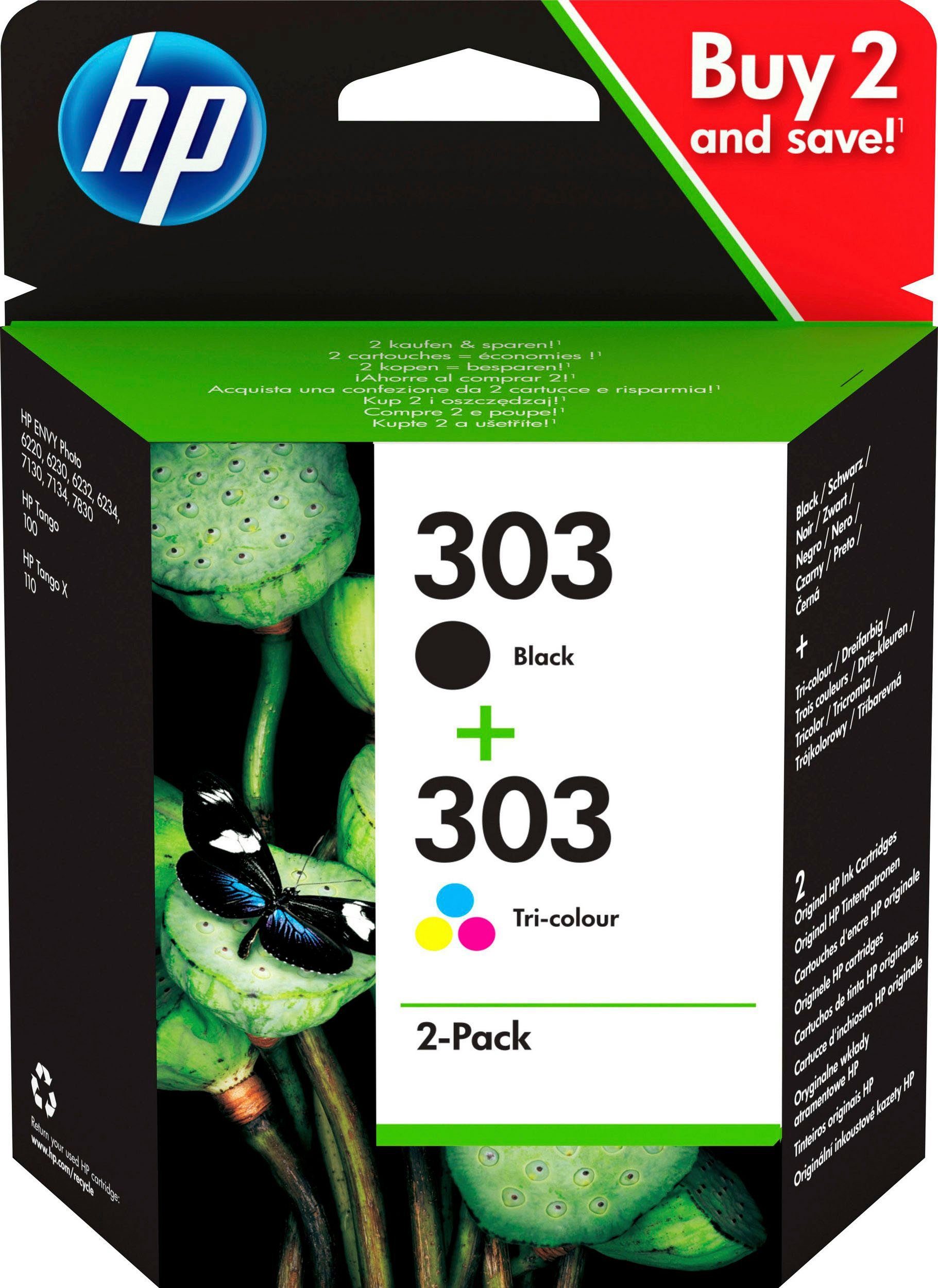 HP 303 Tintenpatrone (Spar-Set, 2-tlg., original Druckerpatrone 303 schwarz/cyan/magenta/gelb, Instant Ink)