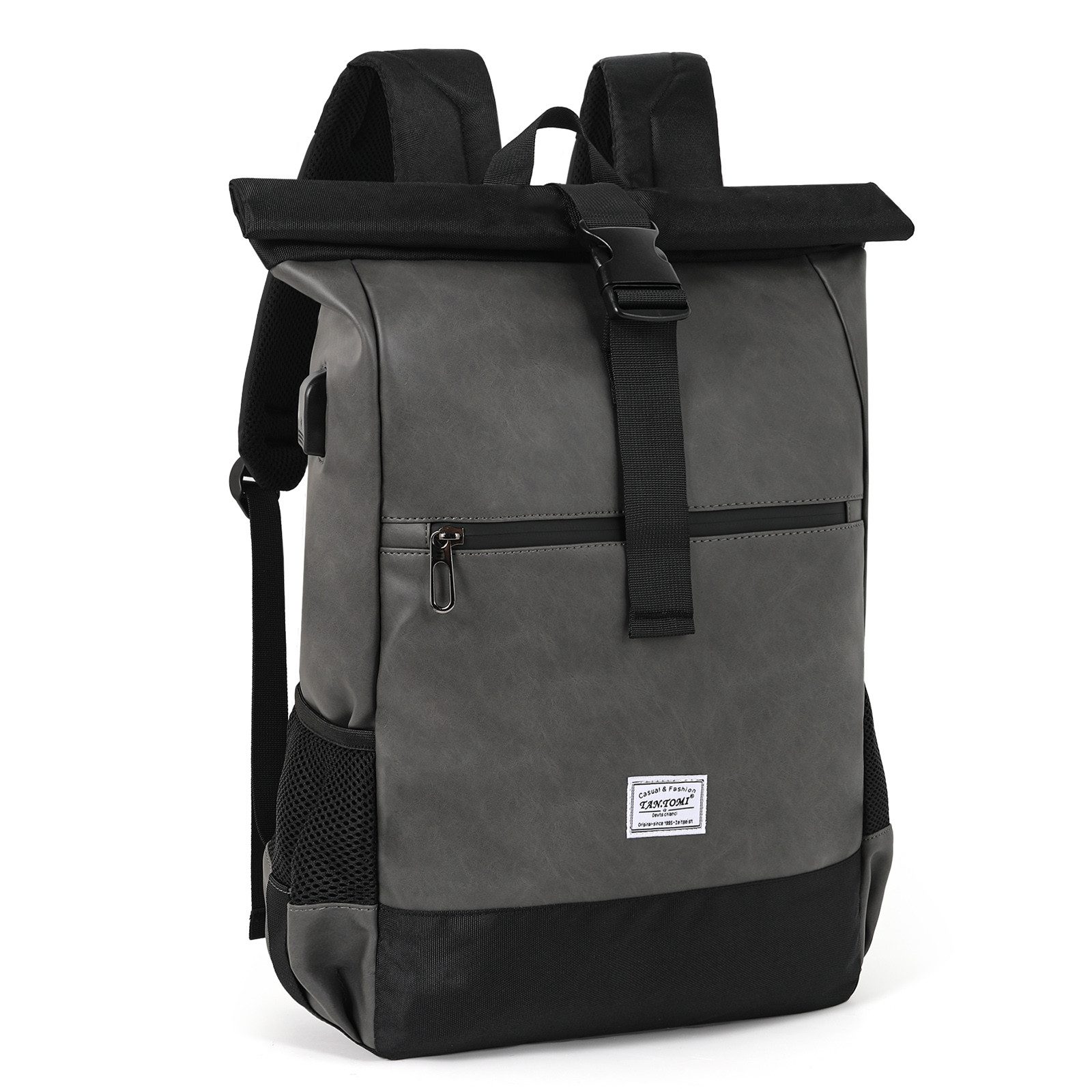 TAN.TOMI Freizeitrucksack Rolltop Rucksack Wasserdicht für Damen & Herren, Großer, mit Computerfach für 17 Zoll Laptop, Elegant Reiserucksack Daypack