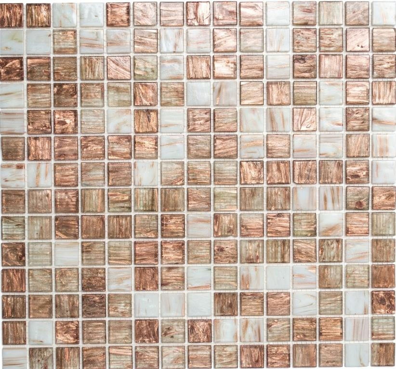 Mosani Bodenfliese Glasmosaik Mosaikfliesen weiß braun bronze Duschrückwand