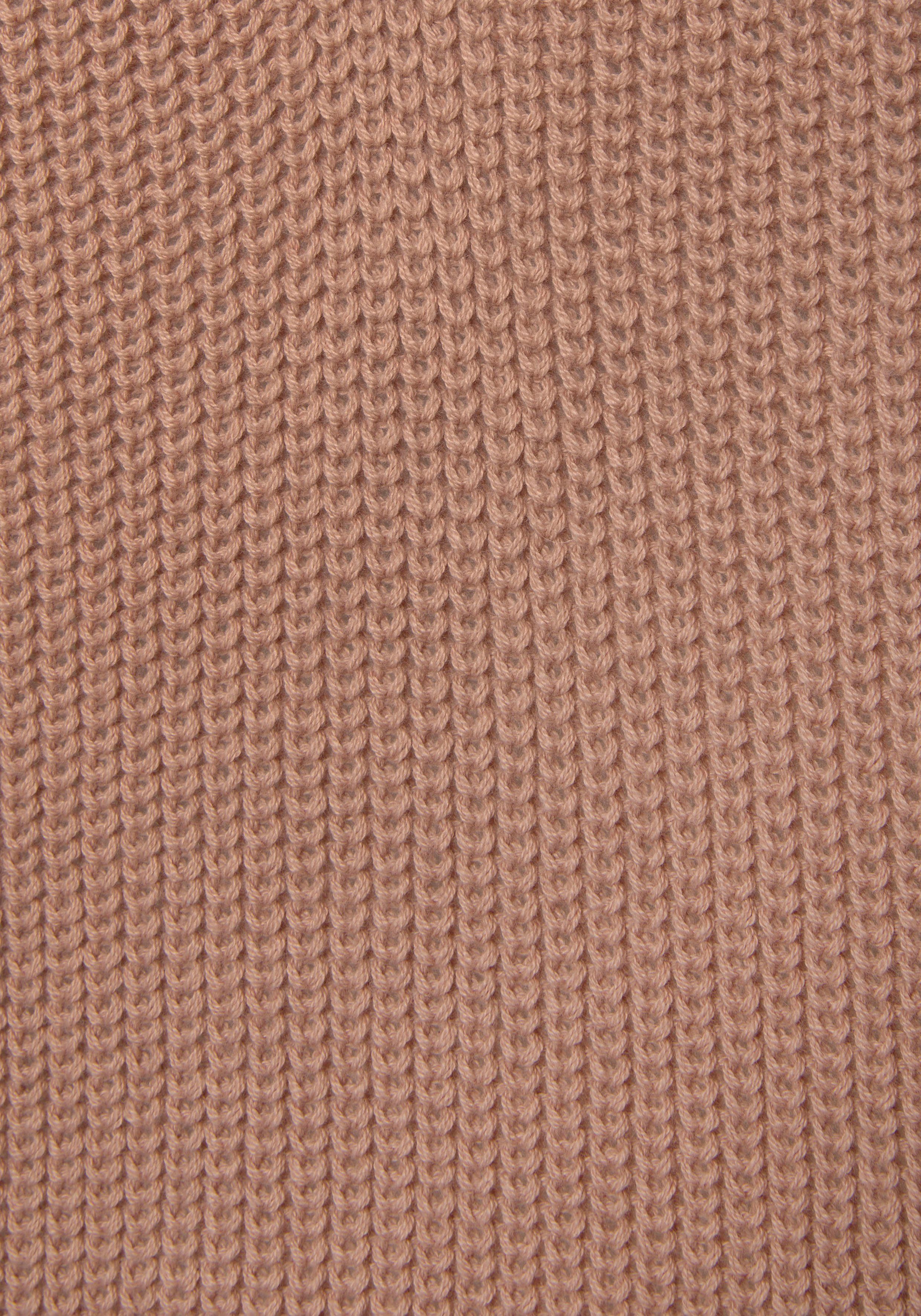 Streifen-Details LASCANA camelfarben V-Ausschnitt-Pullover mit